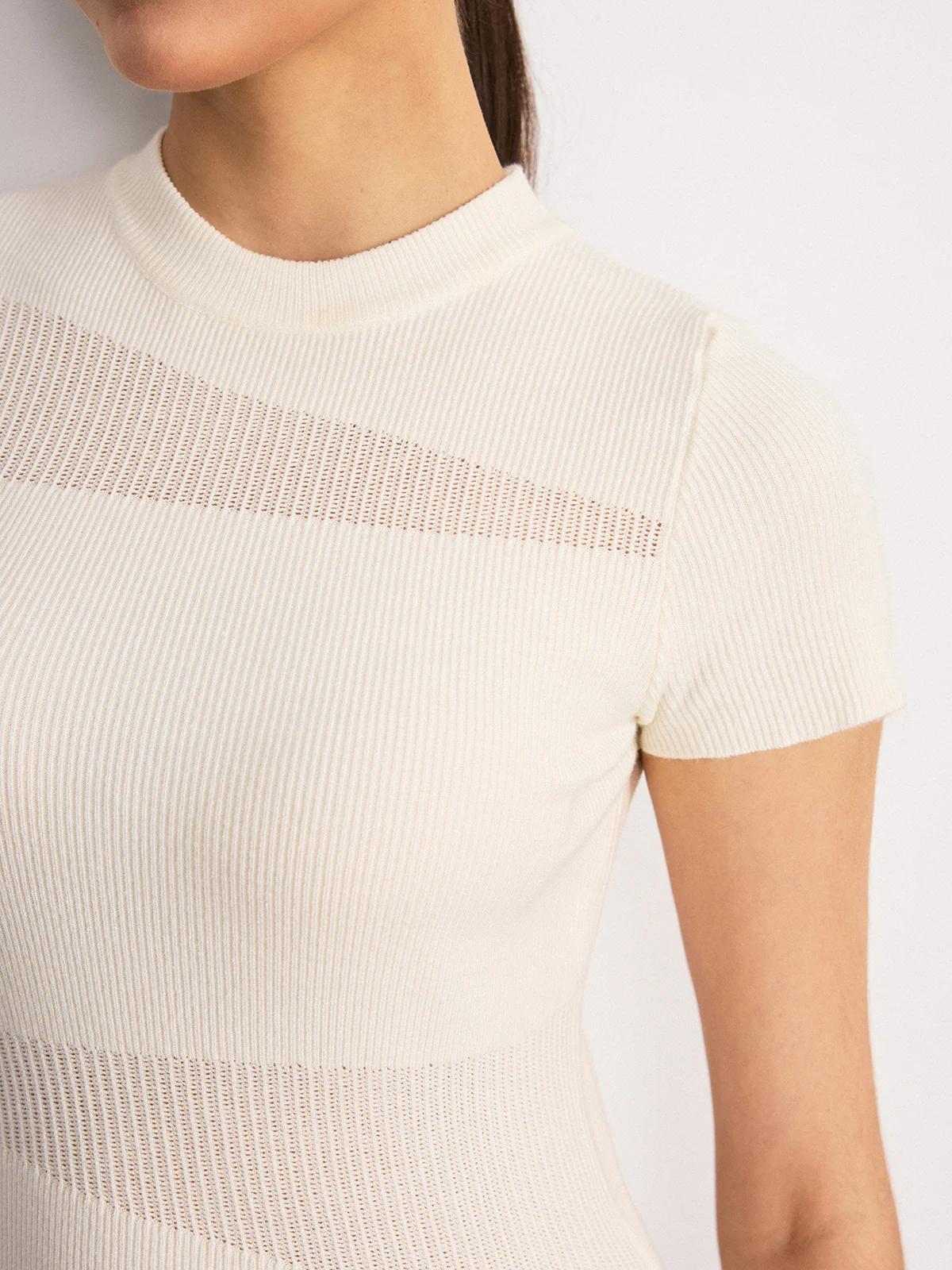 Sheer Panel Mock Neck Short Sleeve T-Shirt - Image 4