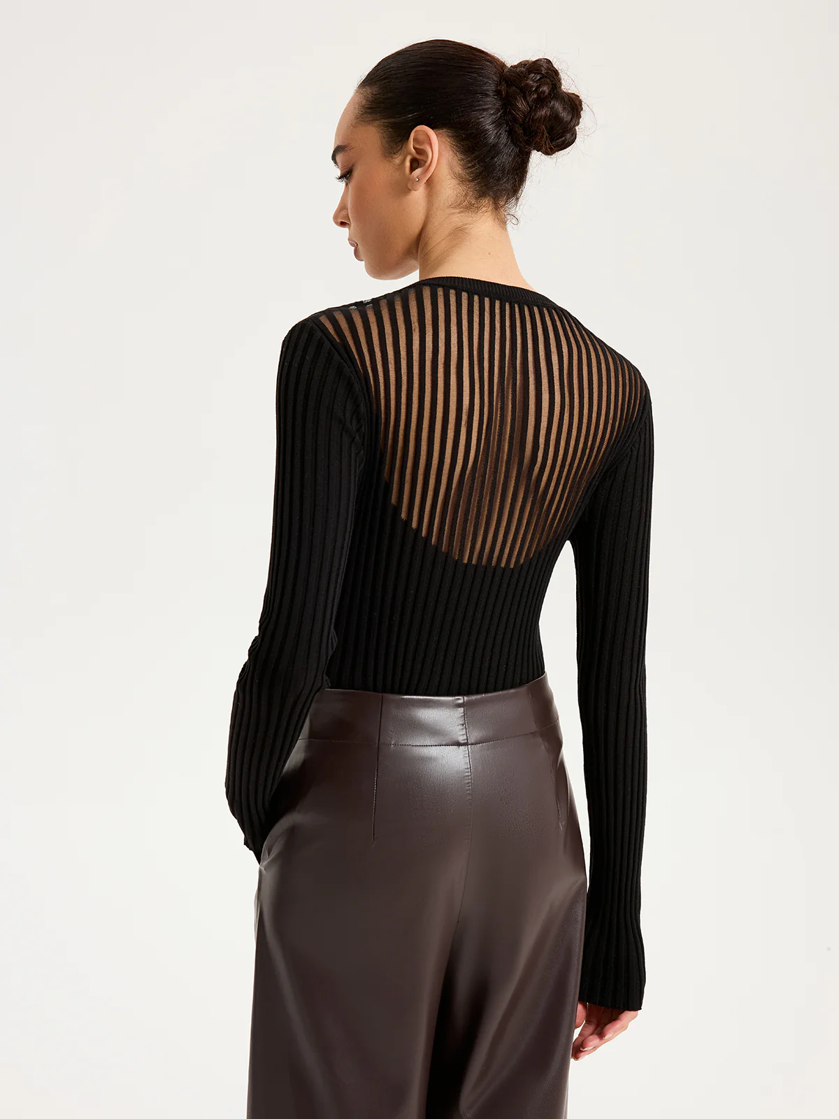 Sheer Panel Ribbed Knit Top - Image 3