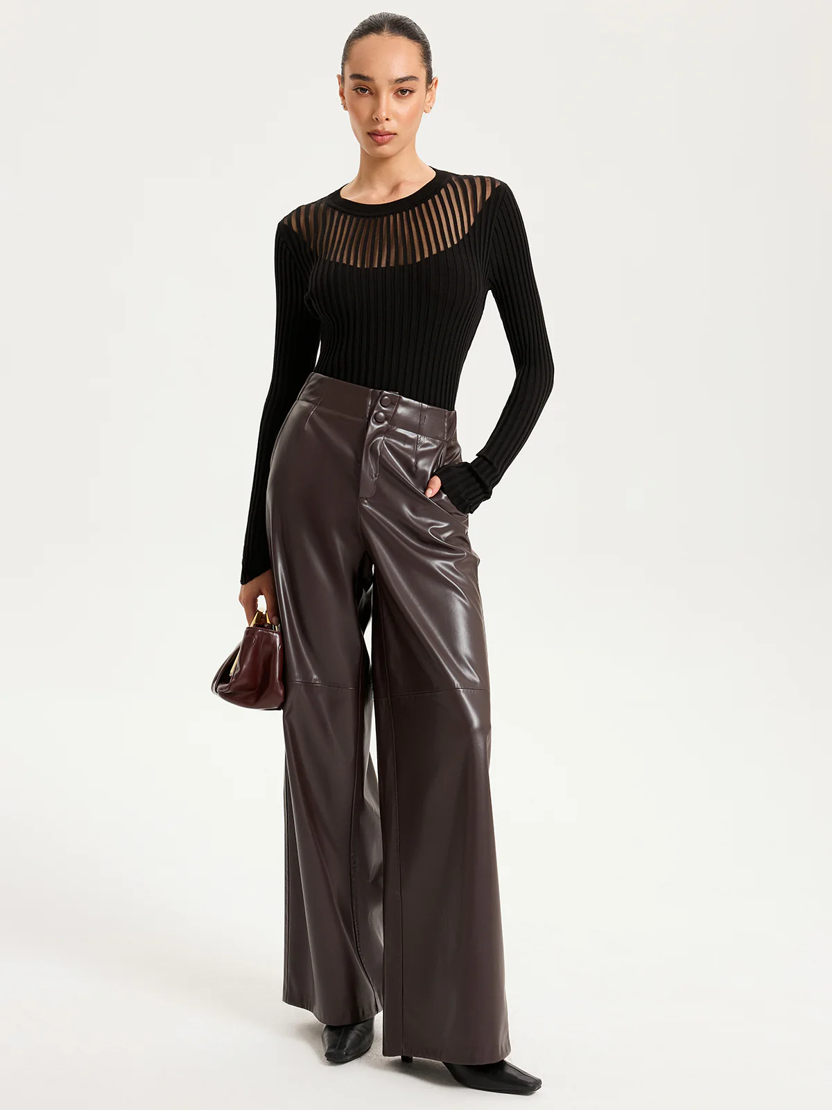 Sheer Panel Ribbed Knit Top - Image 4