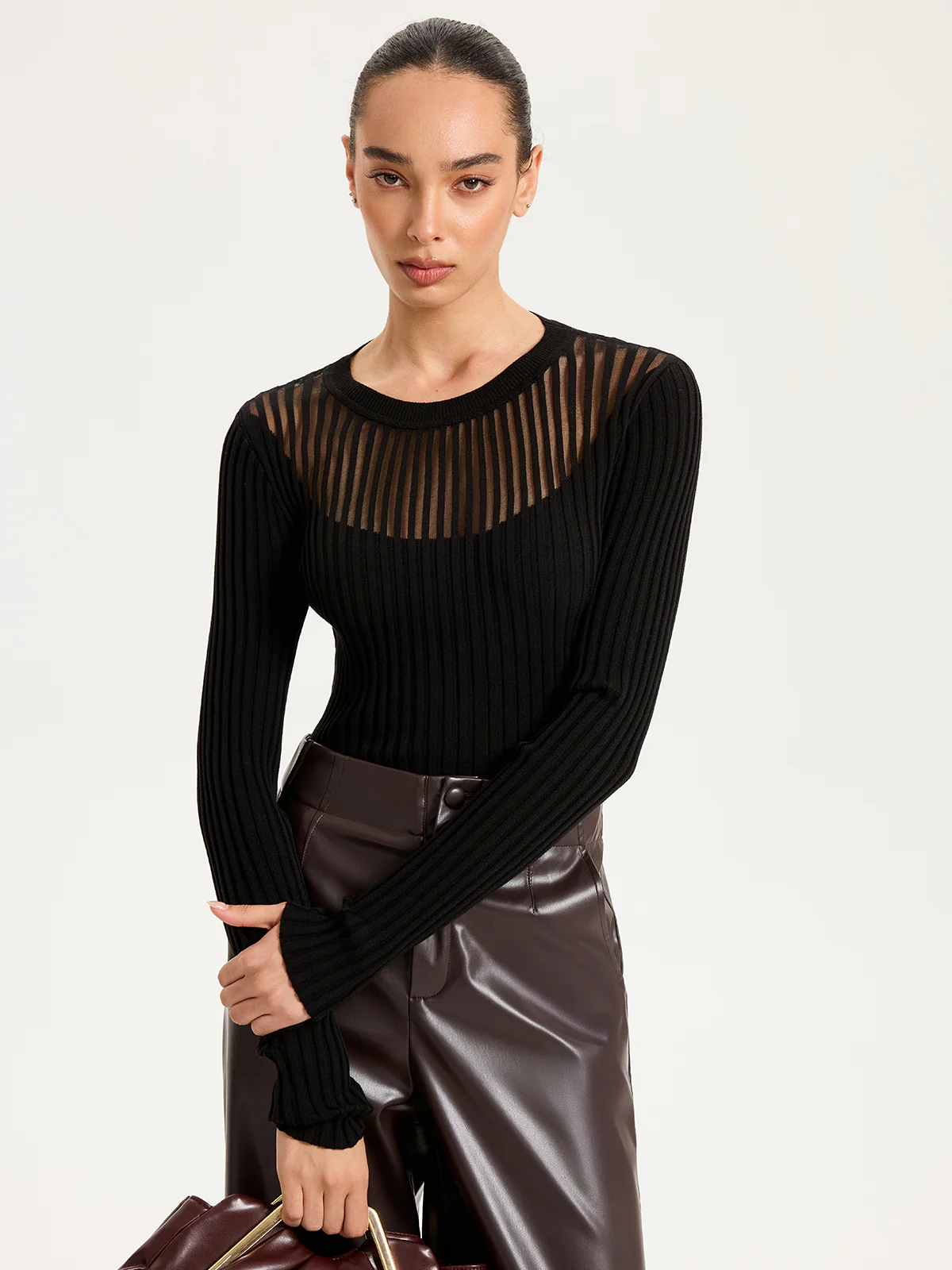 Sheer Panel Ribbed Knit Top - Image 5