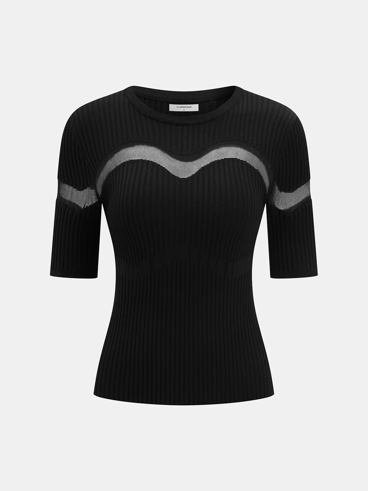 Sheer Panel Ribbed Knit Top