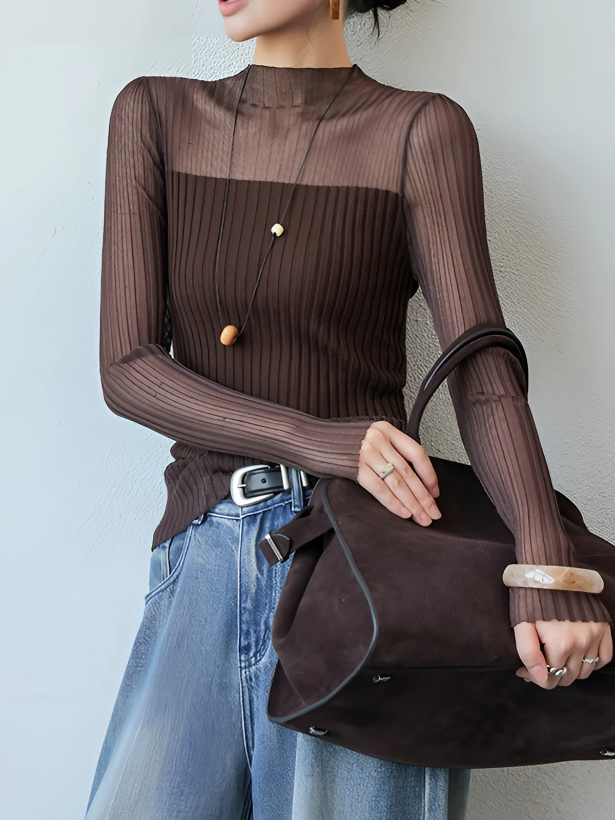 Sheer Panel Slim Sweater - Image 4