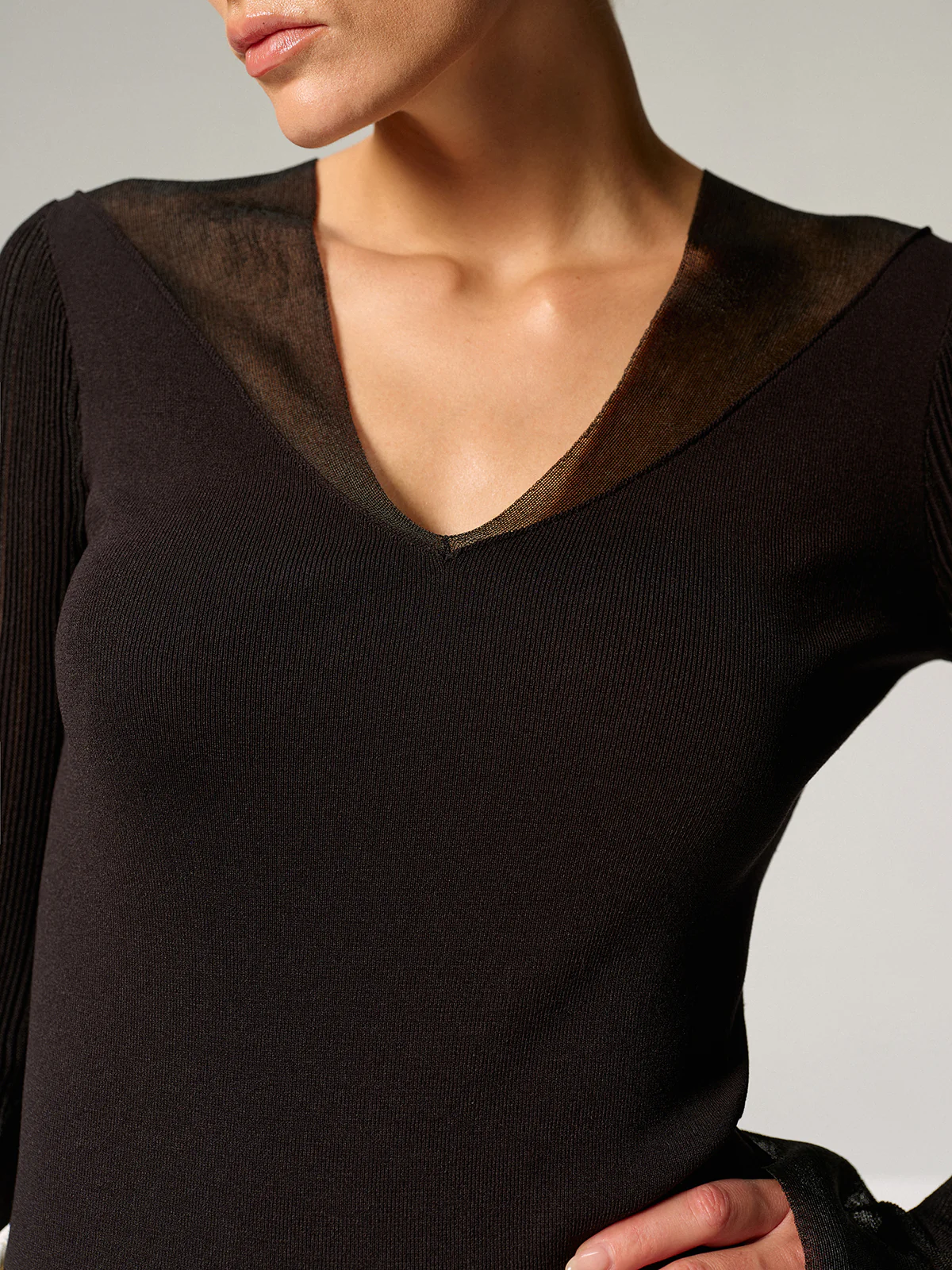 Sheer Paneled Bell Sleeve Knit Top - Image 4