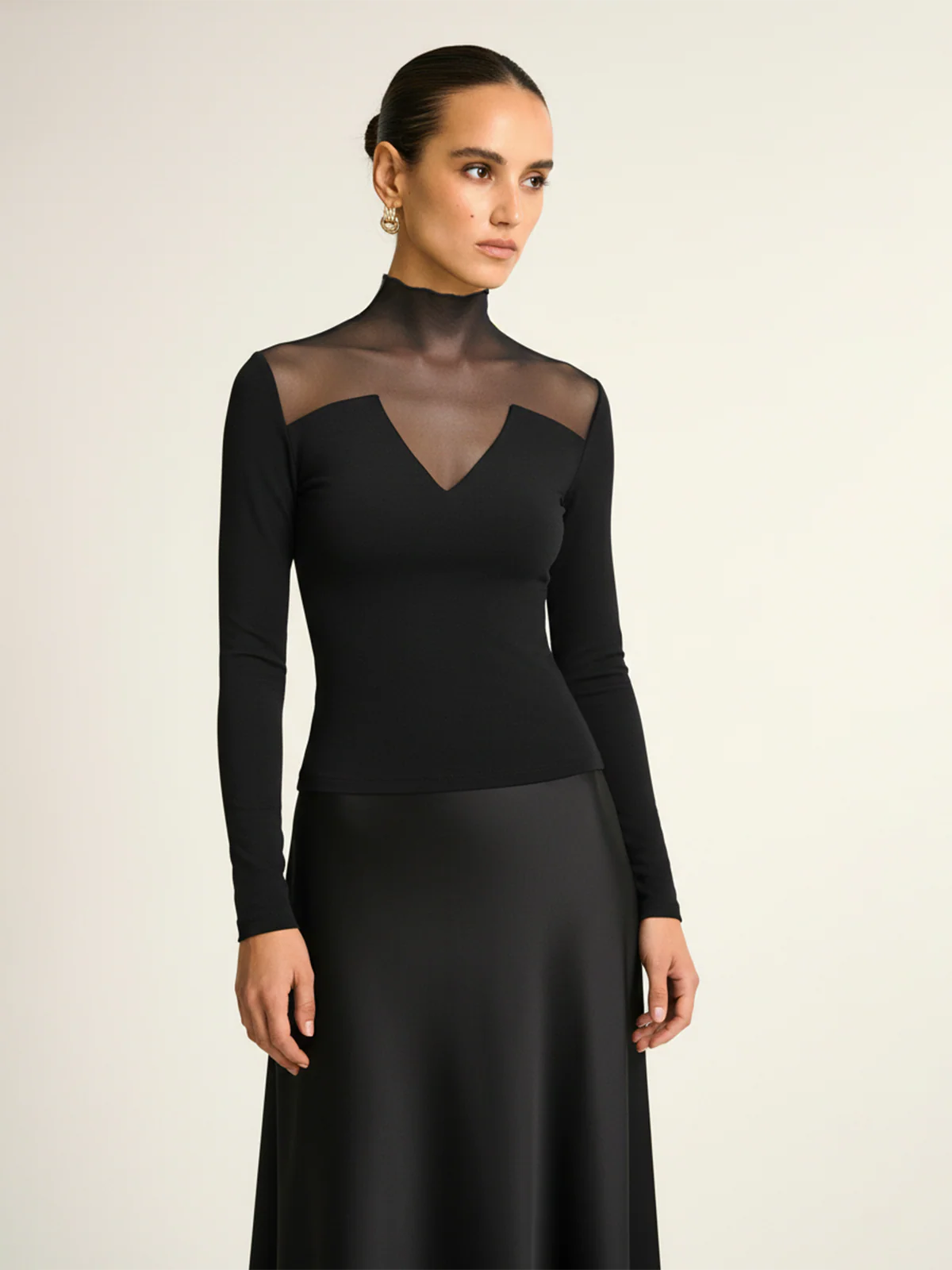 Sheer Paneled Long Sleeve Top - Image 3