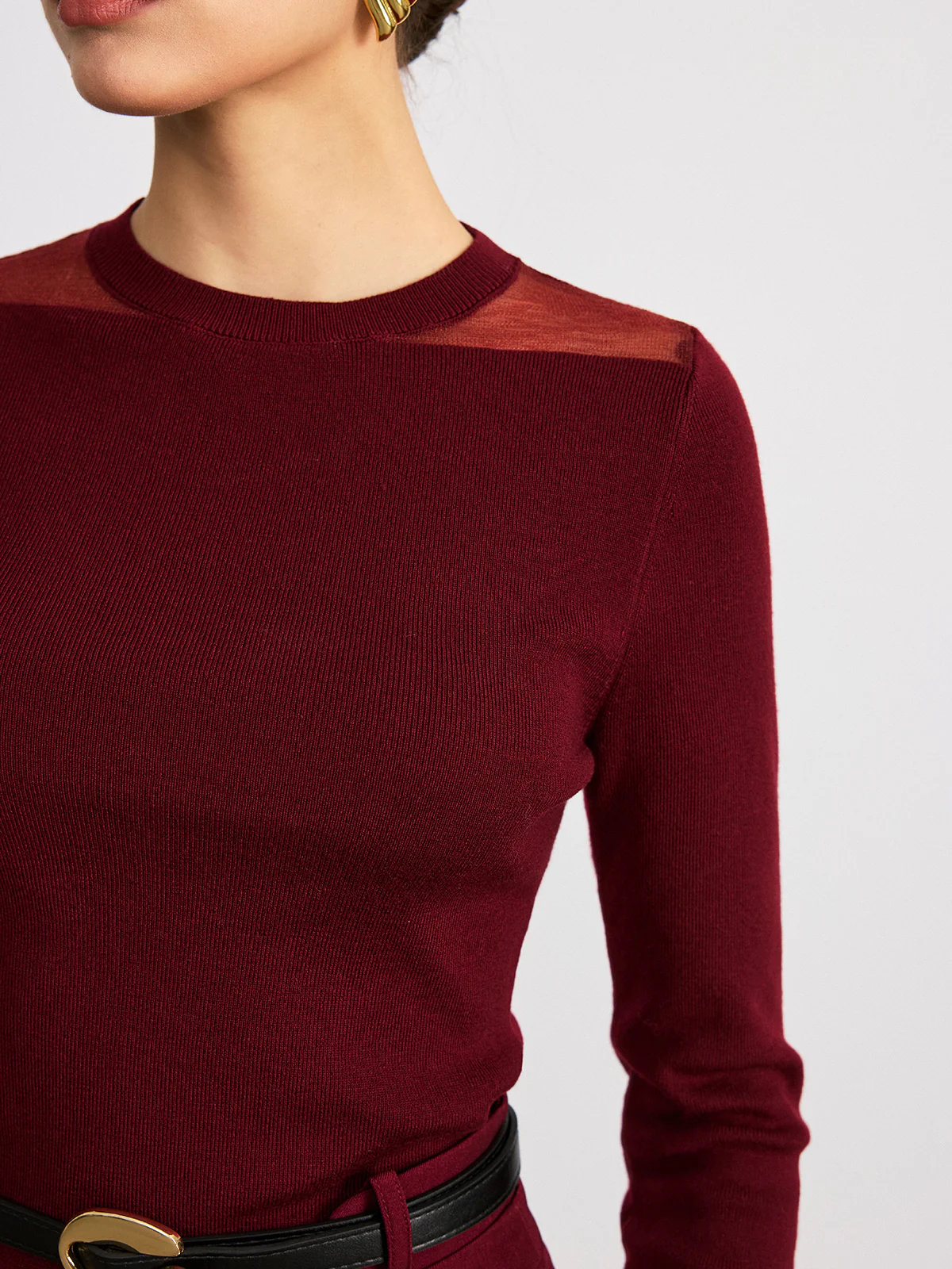 Sheer Paneled Wool Blend Knit Top - Image 4