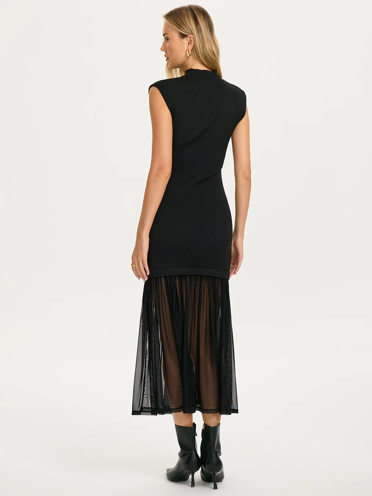Sheer Pleated Hem Sleeveless Knit Dress - Image 5