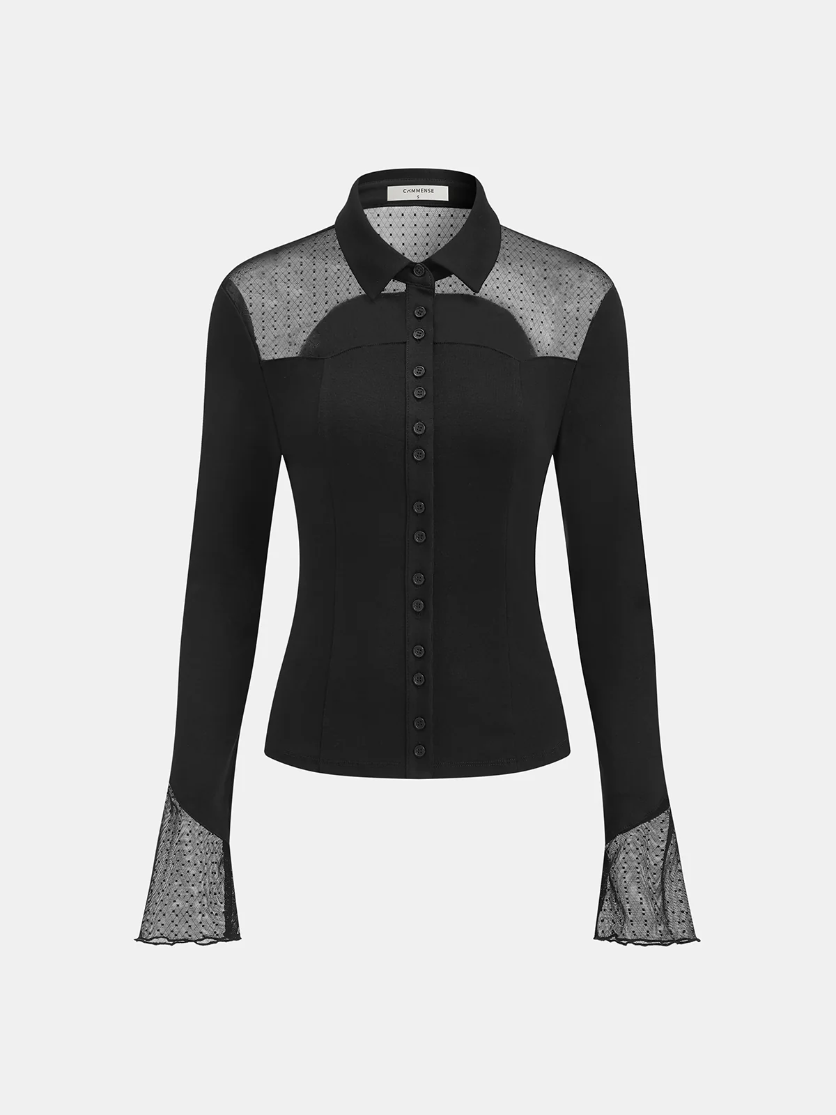 Sheer Polka-Dot Panel Button-Front Shirt - Image 2