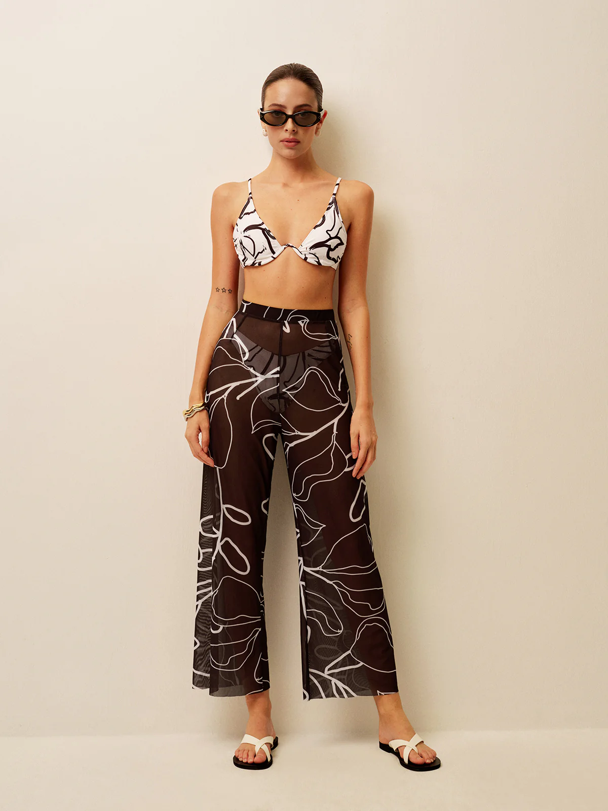 Sheer Printed Wide-Leg Cover-Up Pants - Image 2