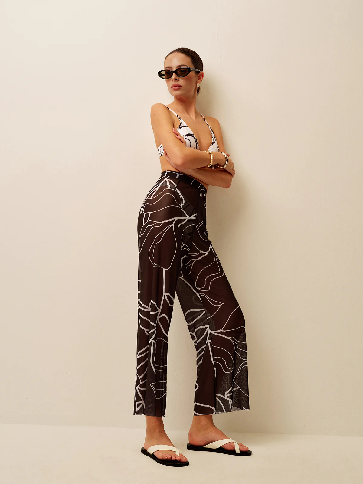 Sheer Printed Wide-Leg Cover-Up Pants - Image 3