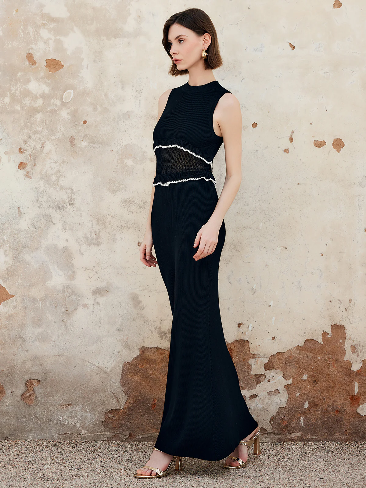 Sheer Raw Hem Sleeveless Sweater Dress - Image 5