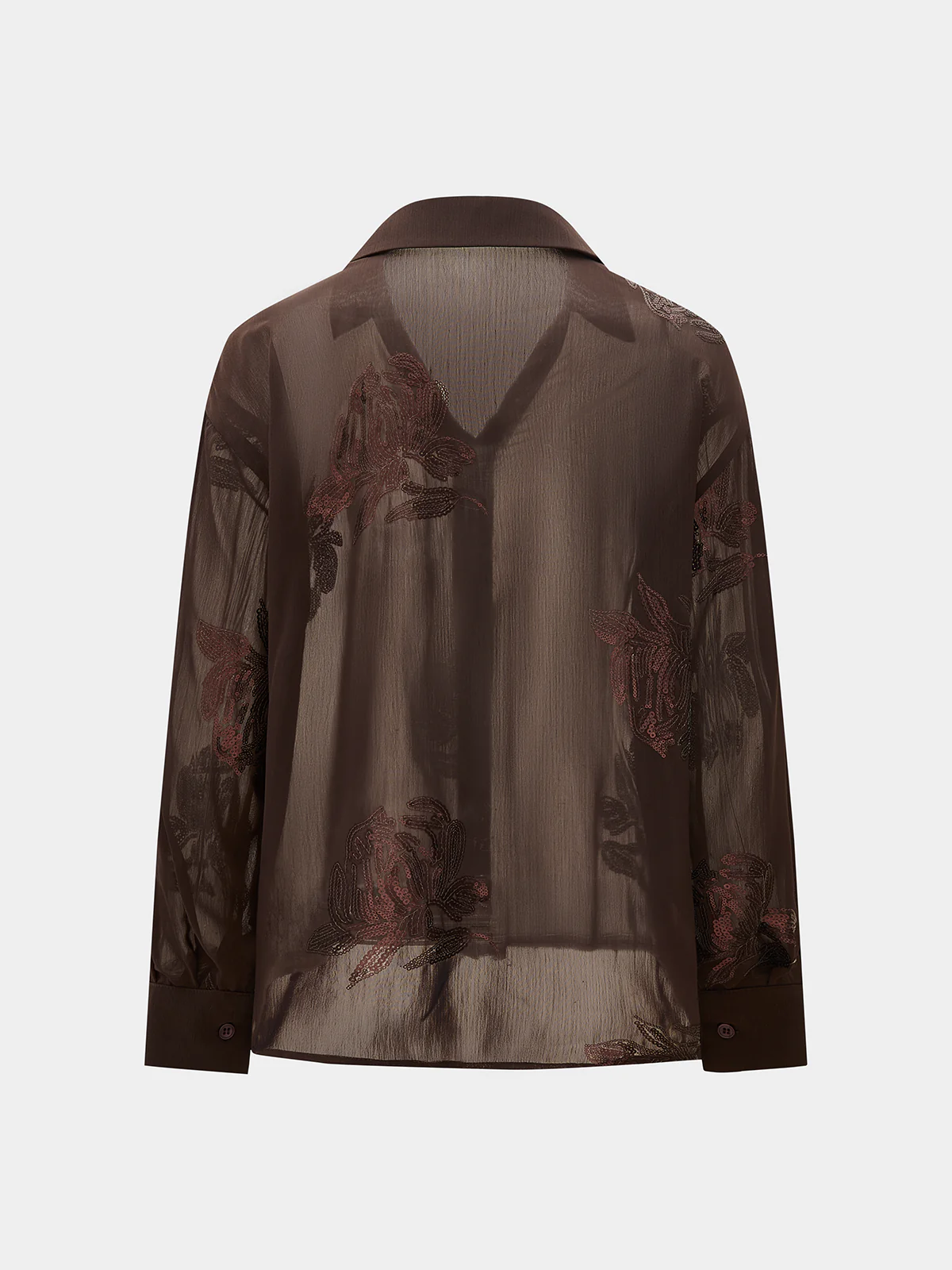 Sheer Sequin Floral Embroidery Blouse - Image 2