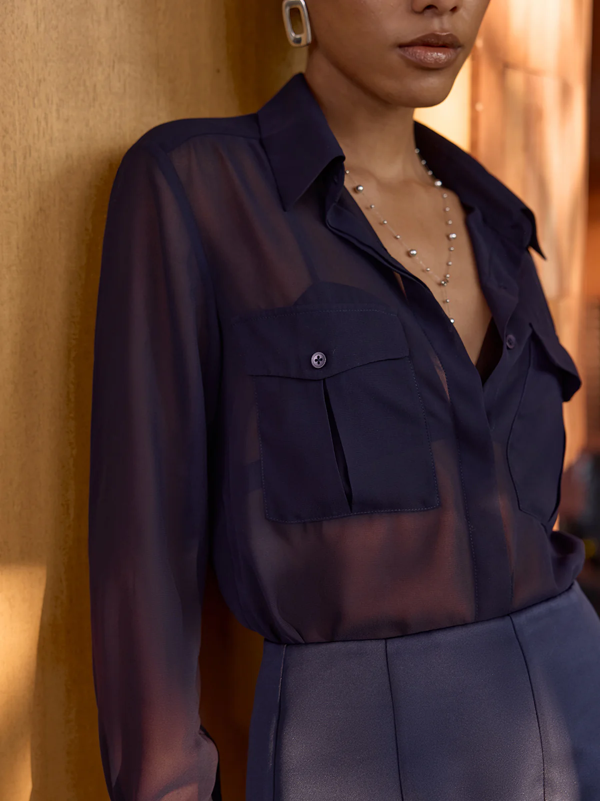 Sheer Shirt & Tailored Shorts Set - Image 4