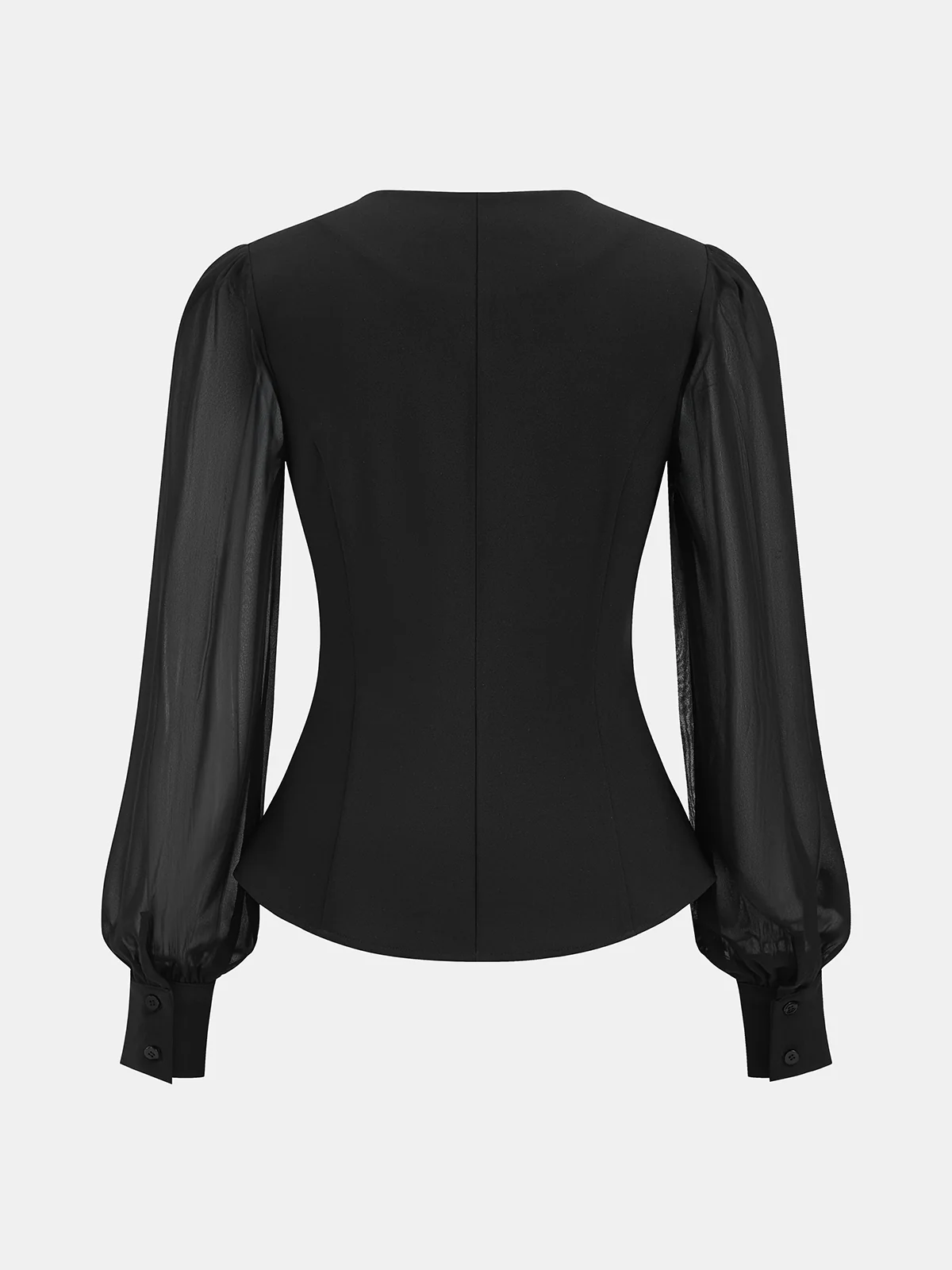 Sheer Sleeve Peplum Zipper Keyhole Neck Blouse - Image 3