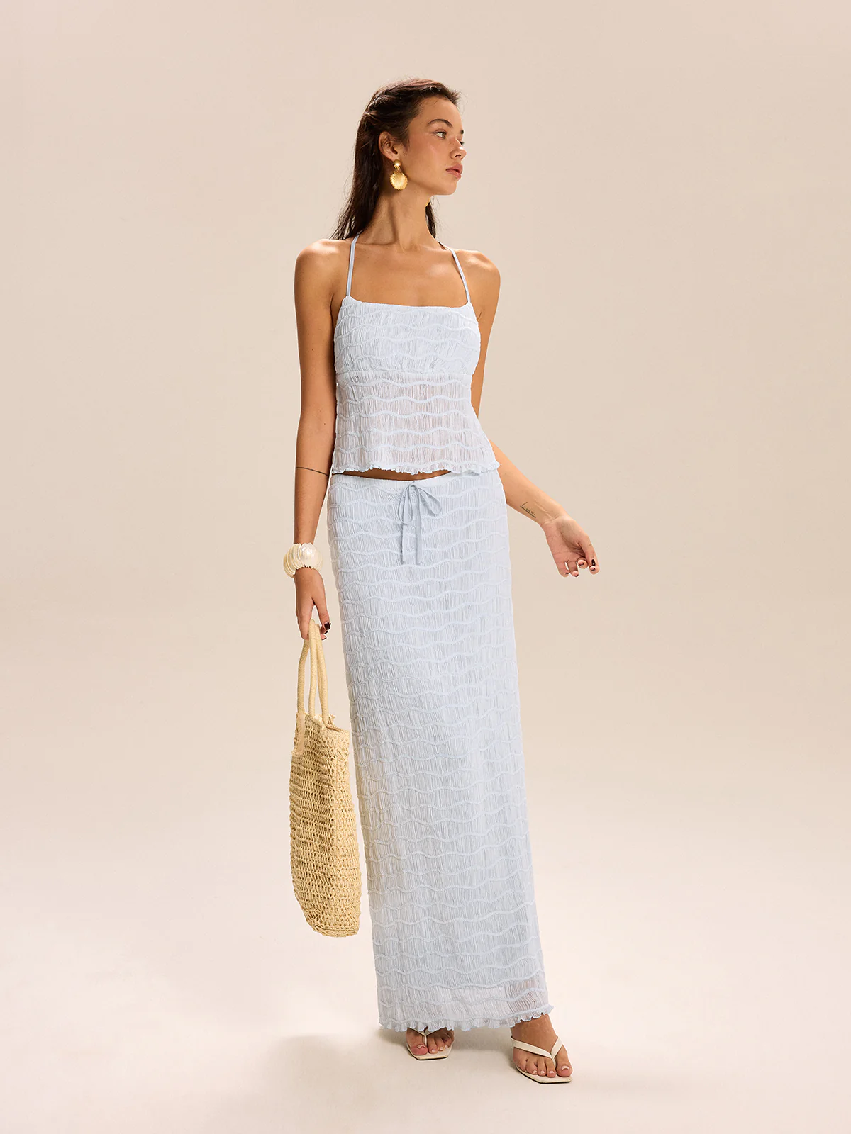 Textured Halter Crop Top and Skirt Set - Image 4