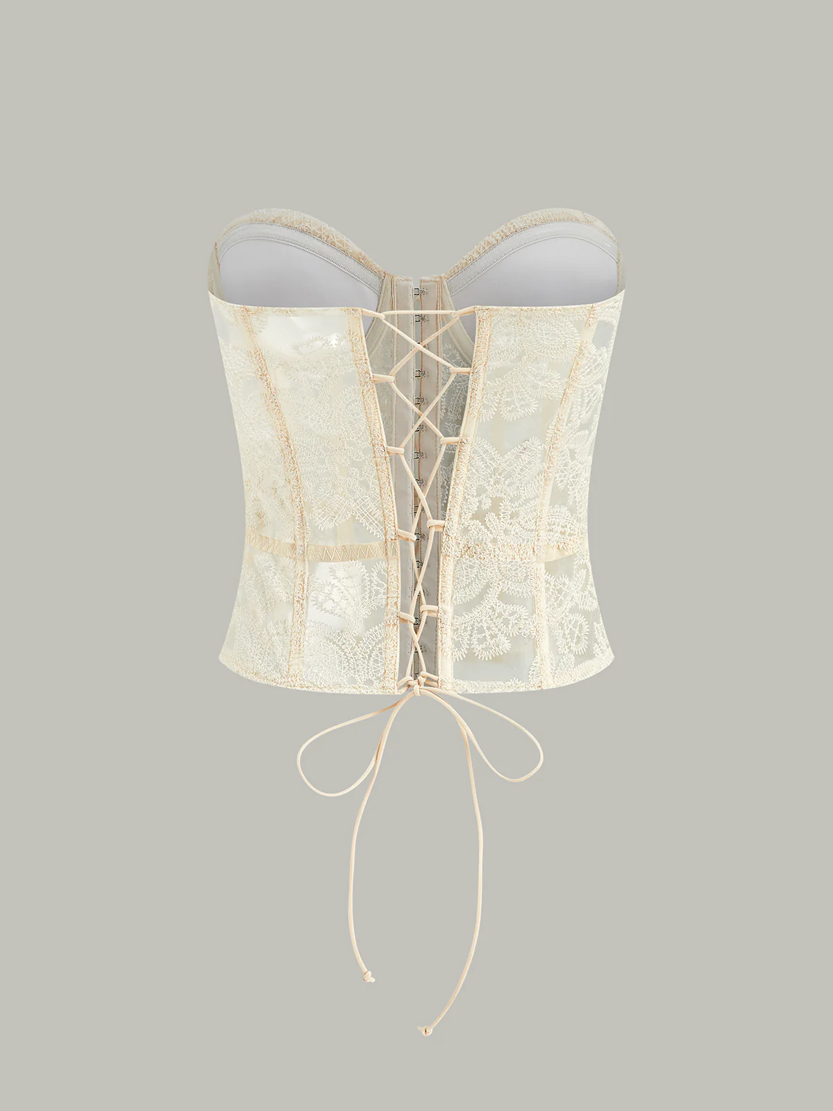 Sheer Strapless Lace Embroidered Corset Top - Image 2