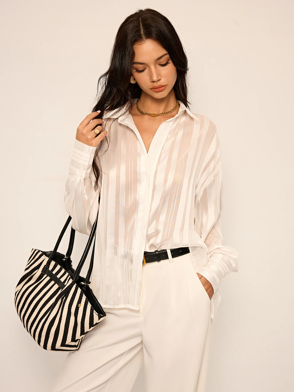 Sheer Striped Long-Sleeve Shirt - Image 3