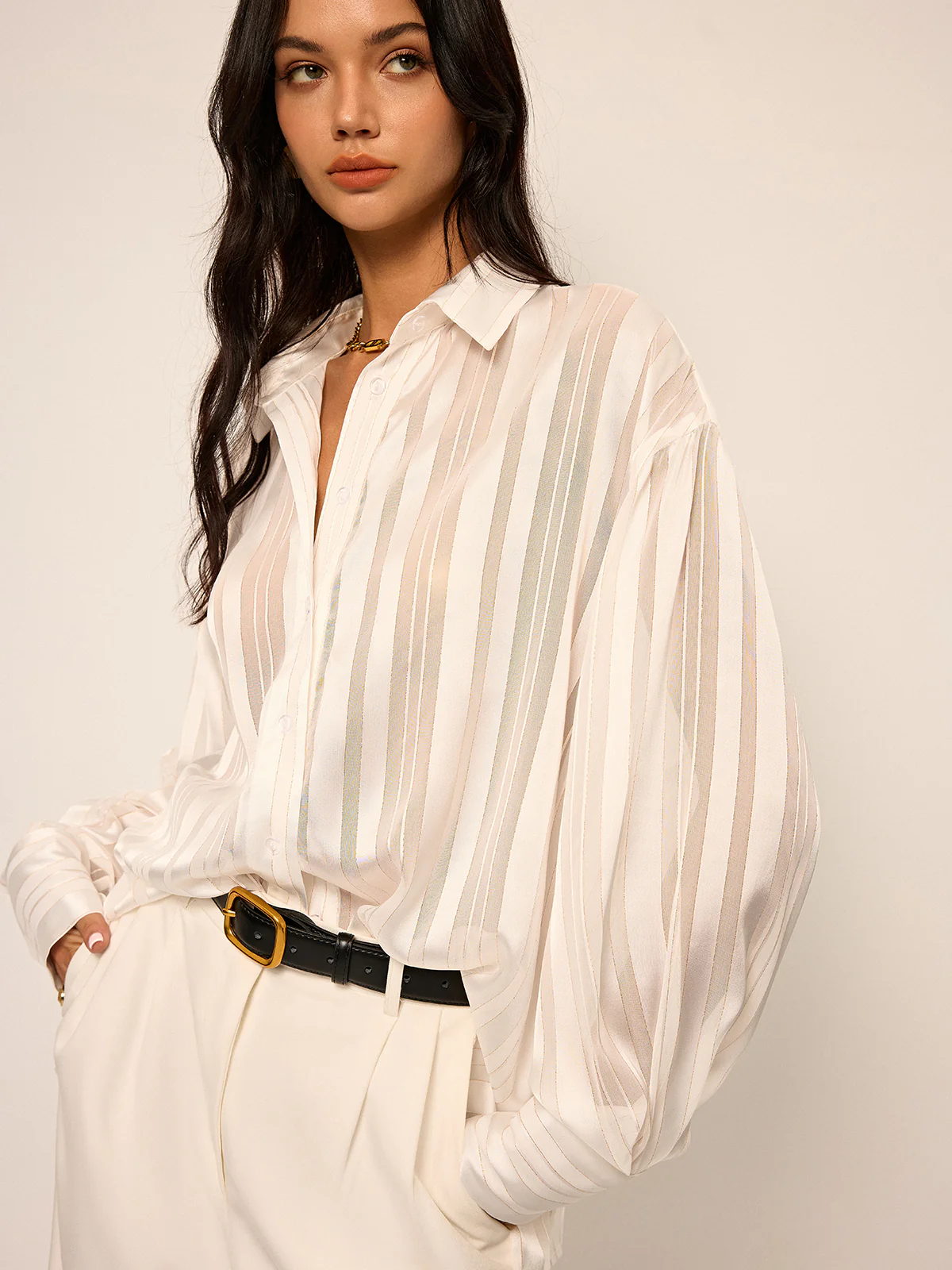 Sheer Striped Long-Sleeve Shirt - Image 4