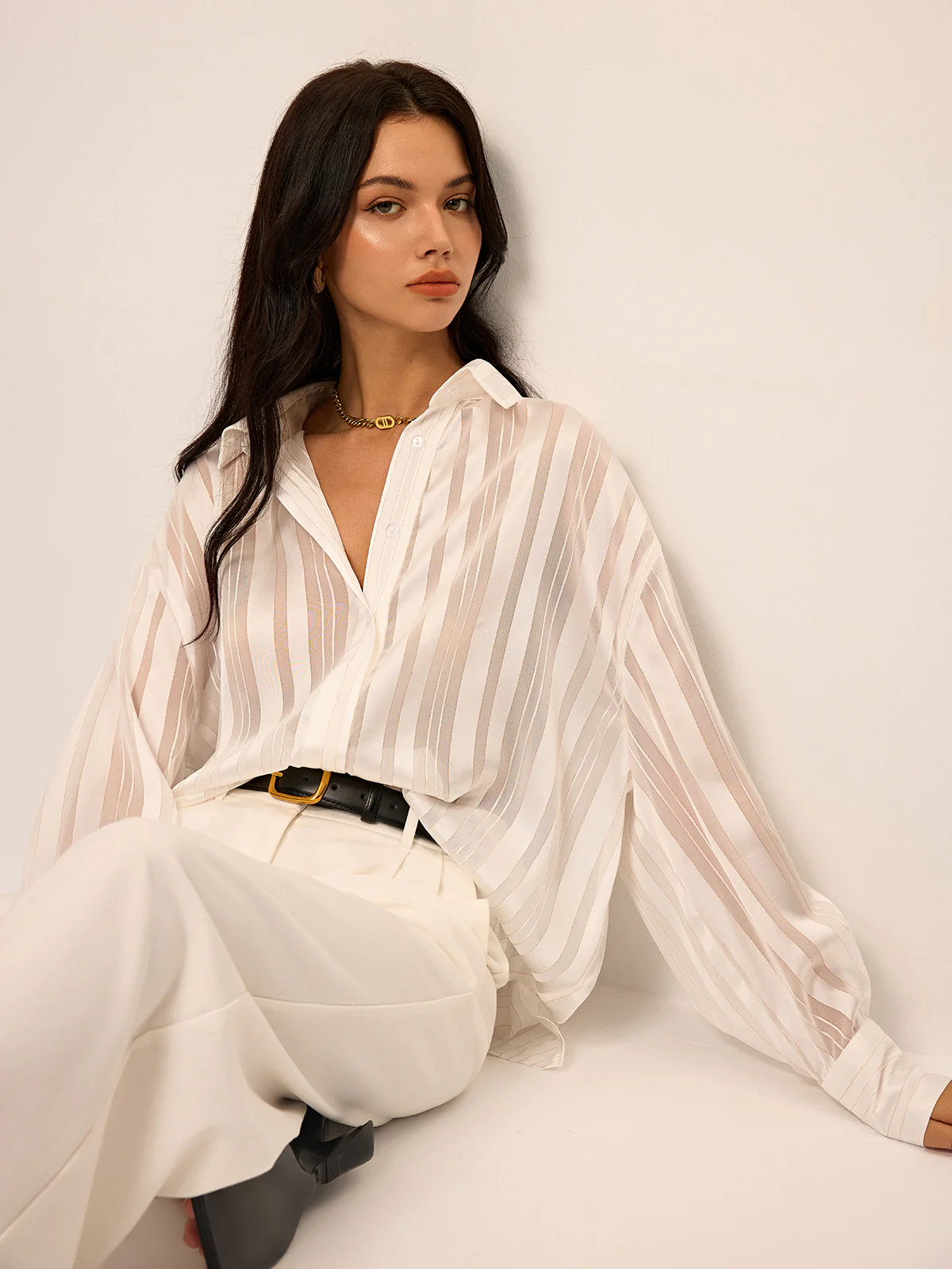 Sheer Striped Long-Sleeve Shirt - Image 5