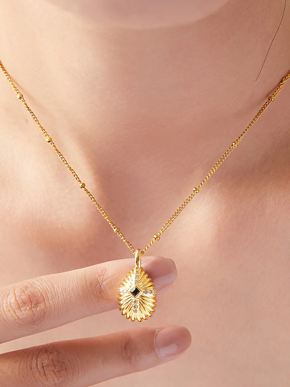 Shell Cross Set Diamond Pendant Necklace - Image 2