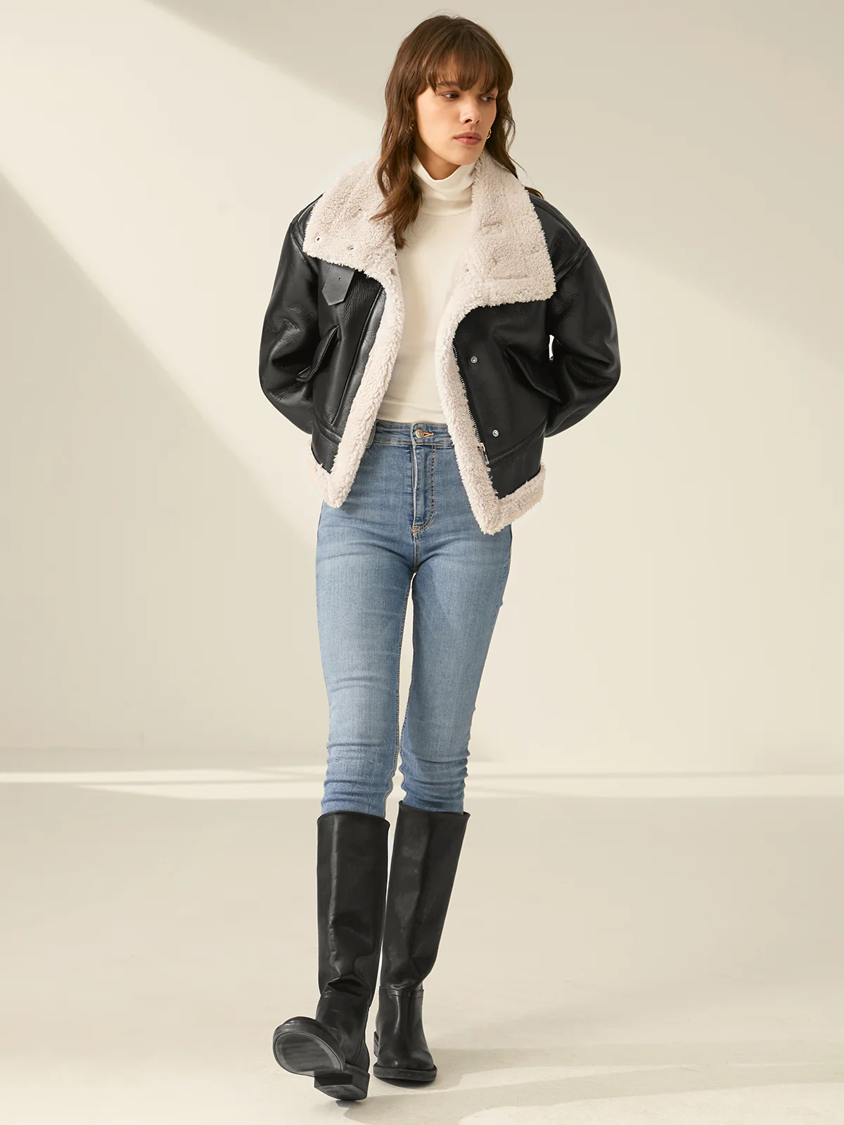 Sherpa Lined Shearling Leather Flight Jacket - Image 5