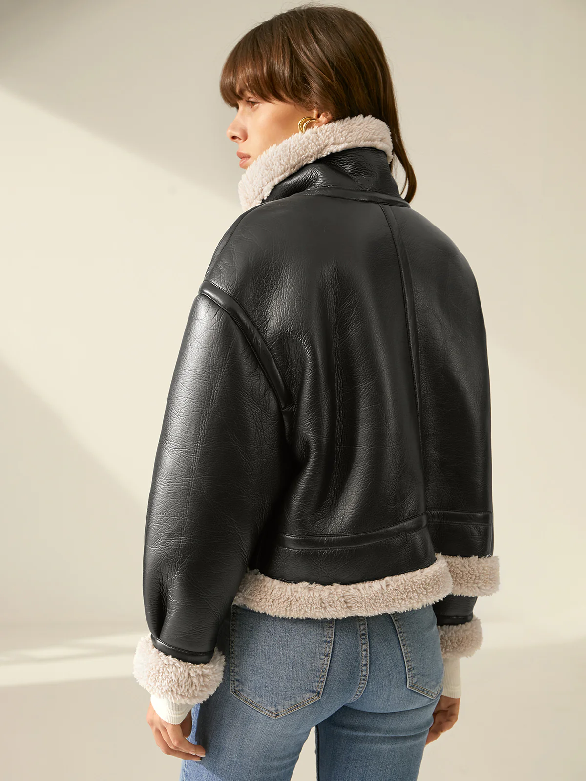 Sherpa Lined Shearling Leather Flight Jacket - Image 6