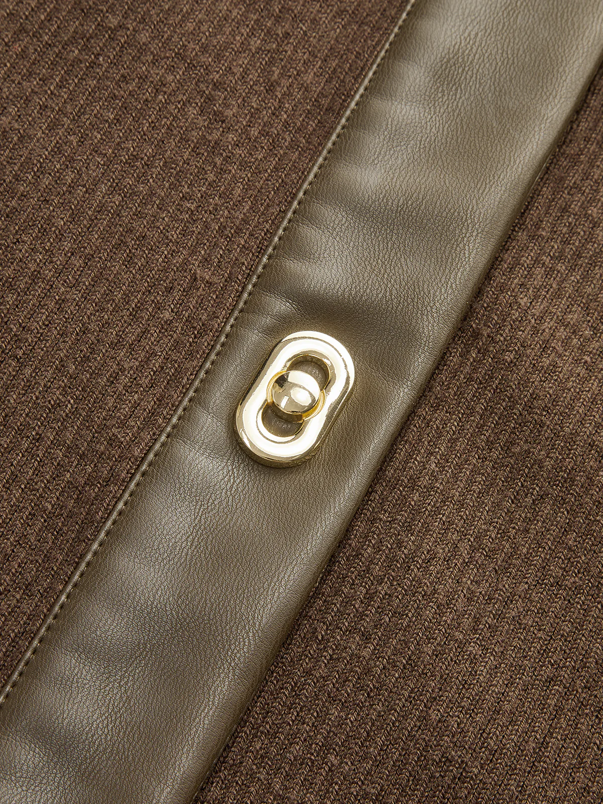 Shirt Collar Faux Leather Panel Ribbed Midi Dress - Image 4