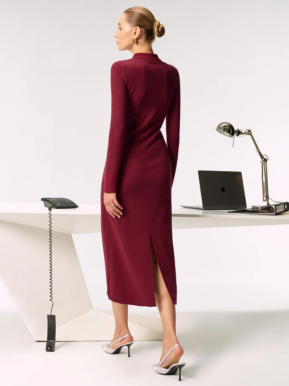 Shirt Collar Metal Button Knit Maxi Dress - Image 7
