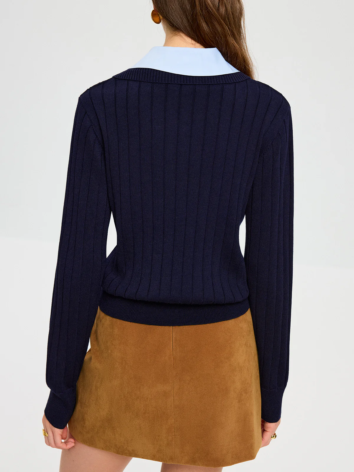 Shirt Collar Panel Knit Top - Image 3