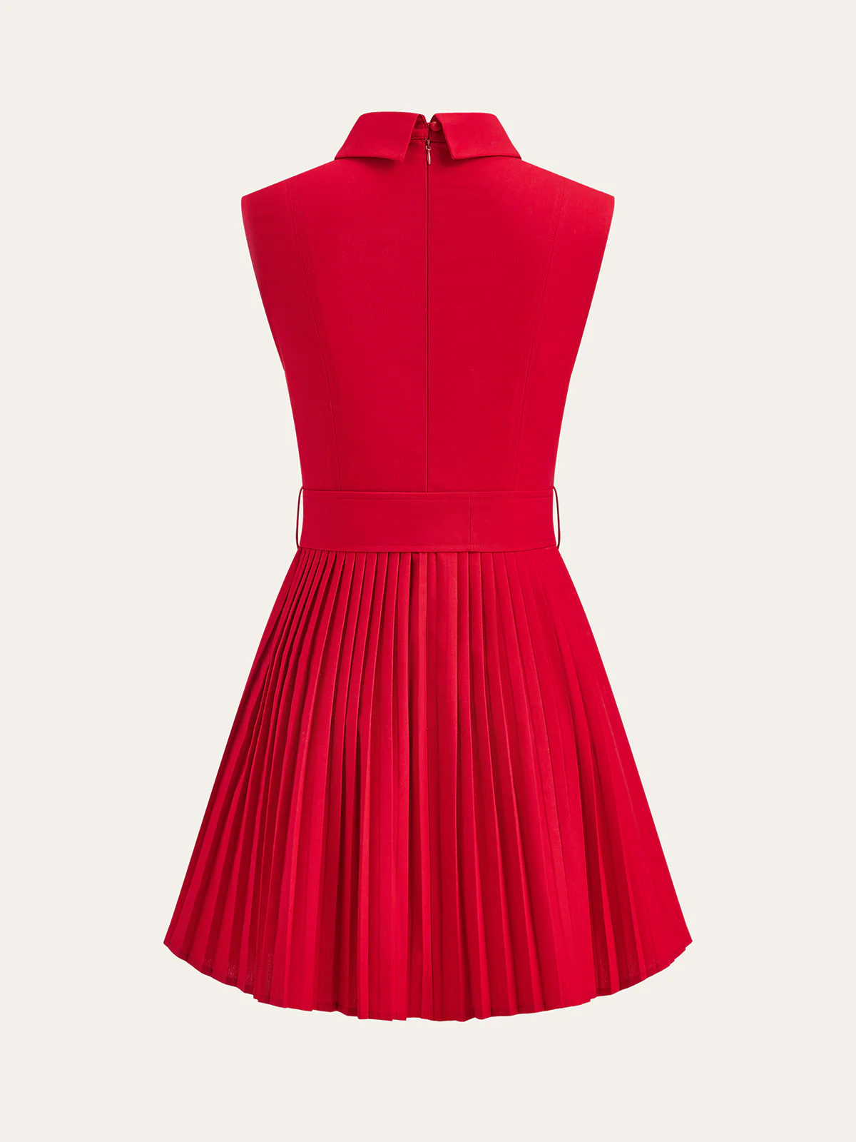 Shirt-Collar Pleated Dress with Belt - Image 2