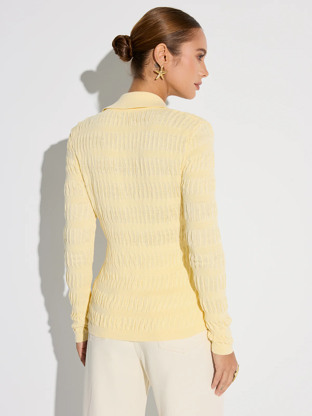 Shirt Collar Textured Knit Button Cardigan - Image 8