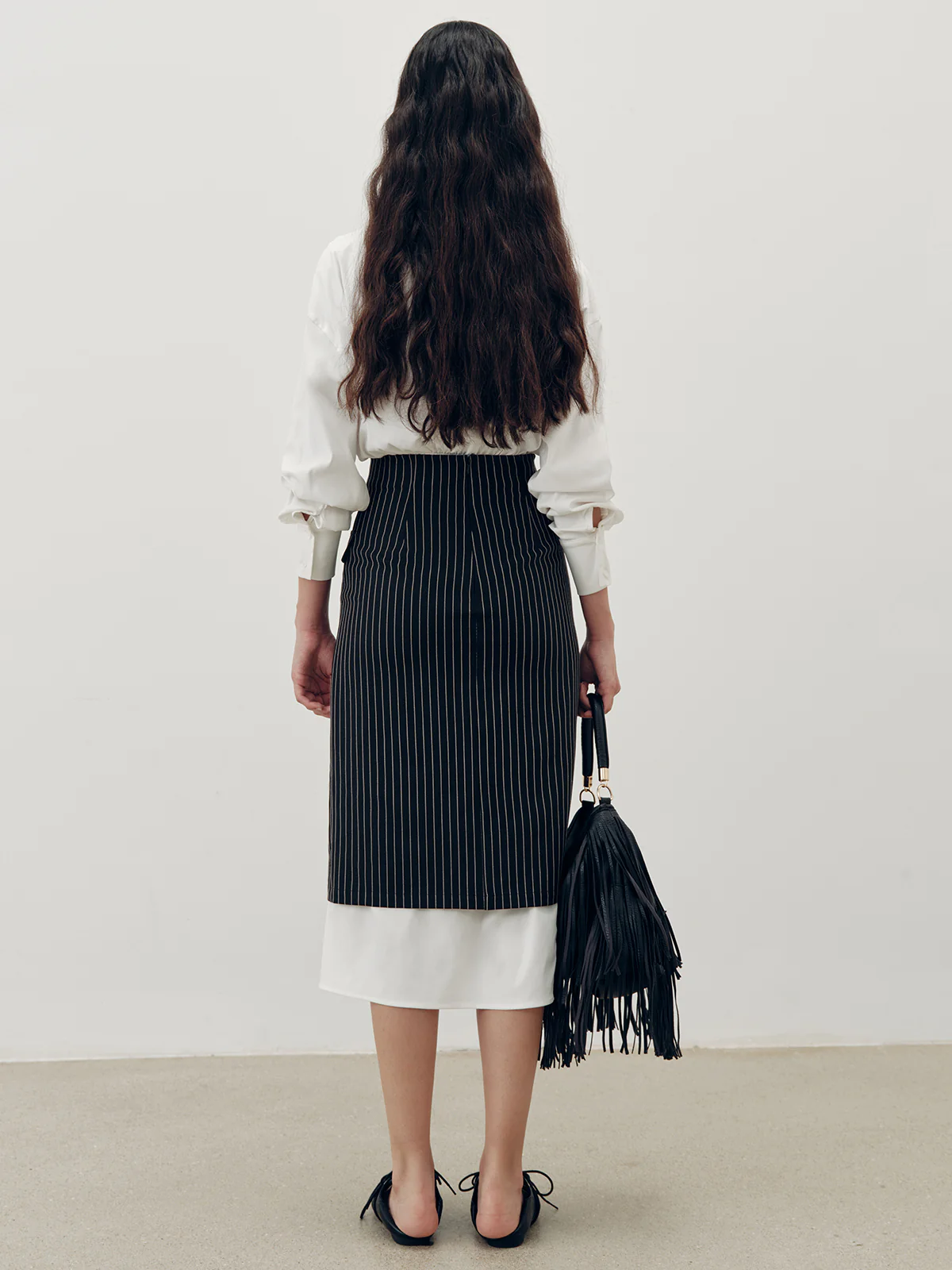 Shirt Dress and Pinstripe Slit Skirt Two-Piece Set - Image 7