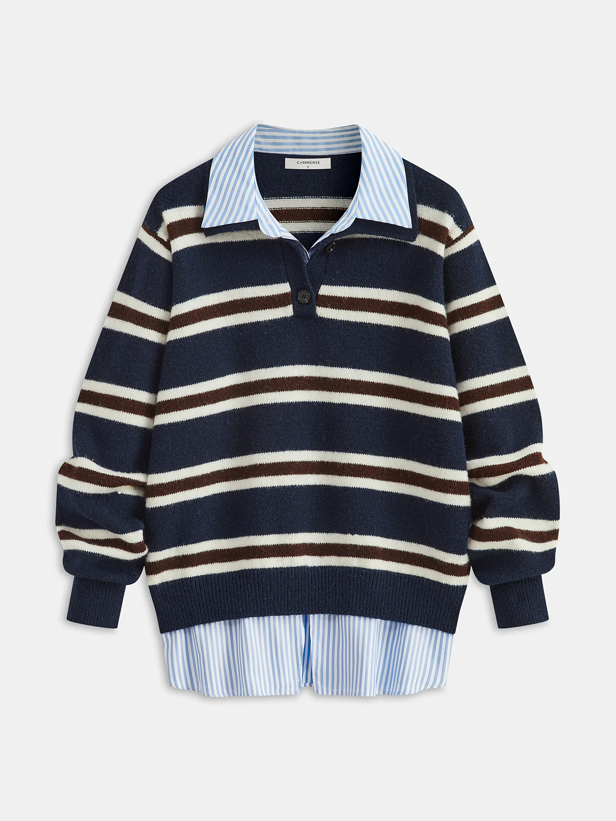 Shirt Panel Striped Polo Knit Sweater - Image 2