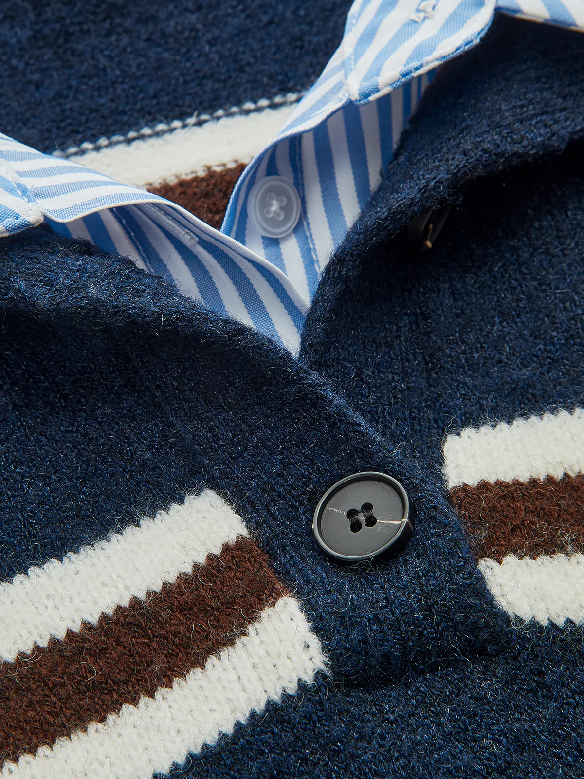 Shirt Panel Striped Polo Knit Sweater - Image 4