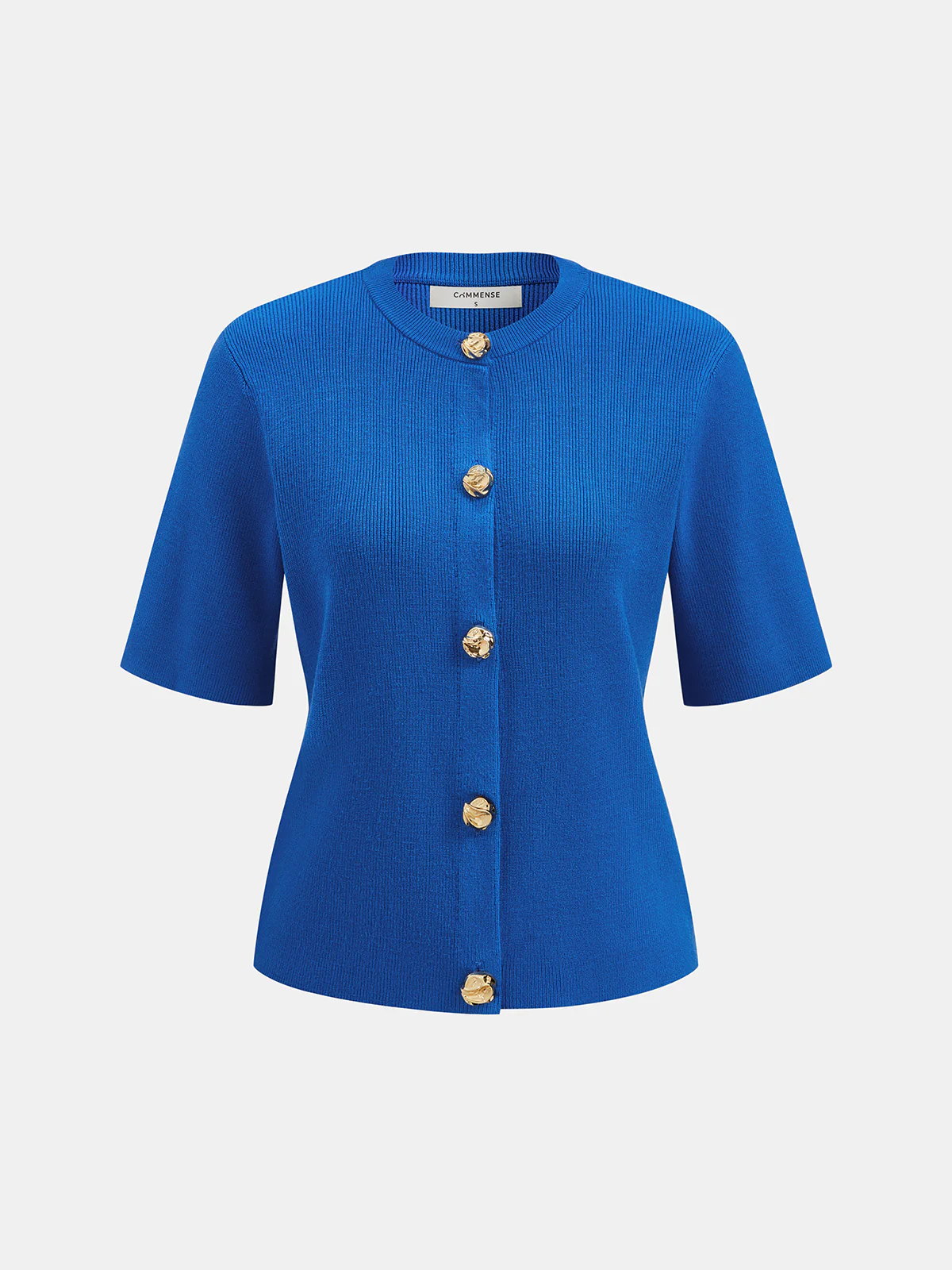 Short Sleeve Button-Front Knit Top