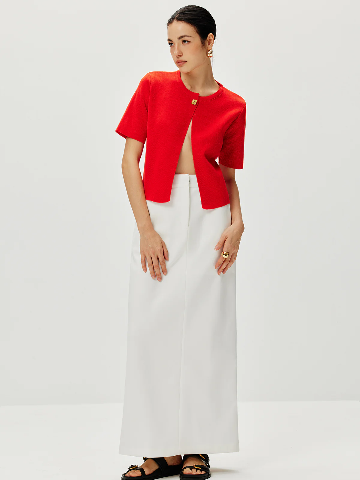 Short Sleeve Button Knit Top - Image 4