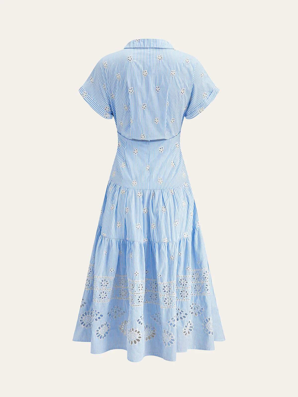 Short-Sleeve Embroidered Floral Striped Dress - Image 5
