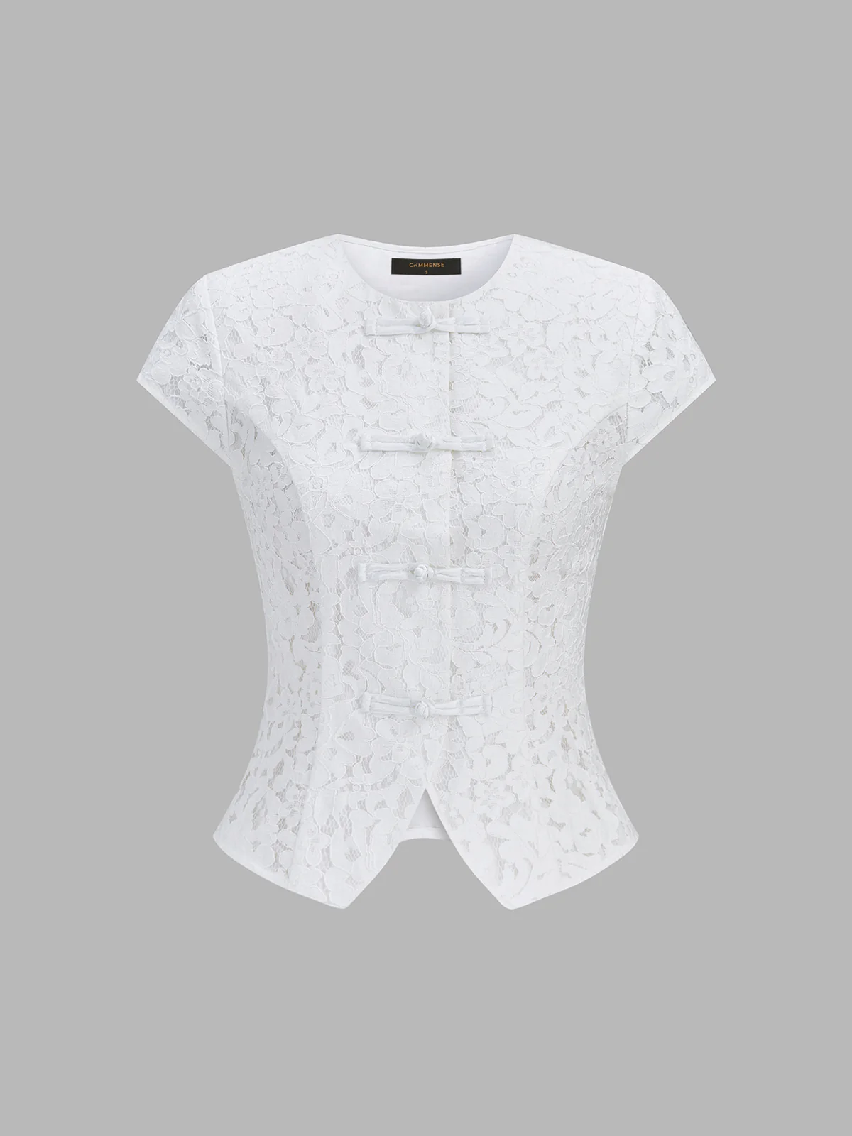 Short Sleeve Frog Button Lace Blouse - Image 2