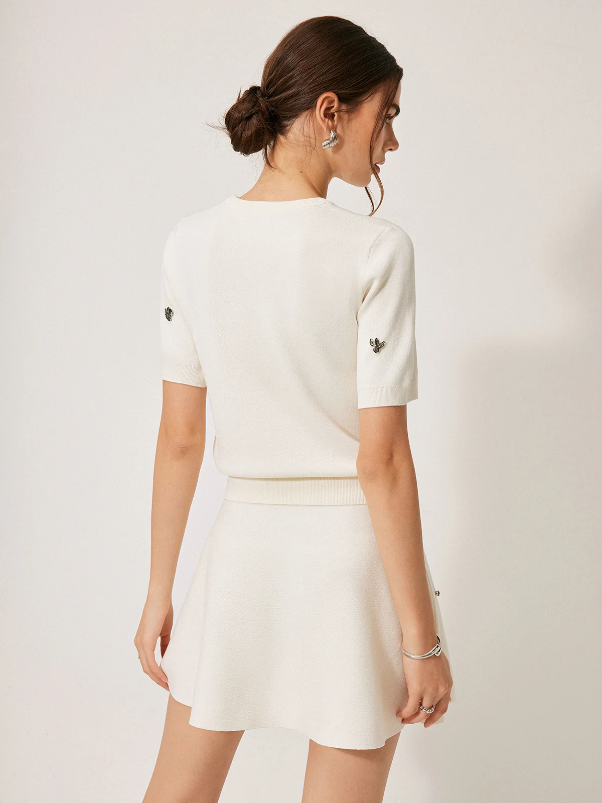 Short Sleeve Metal Detail Plain Sweater - Image 8