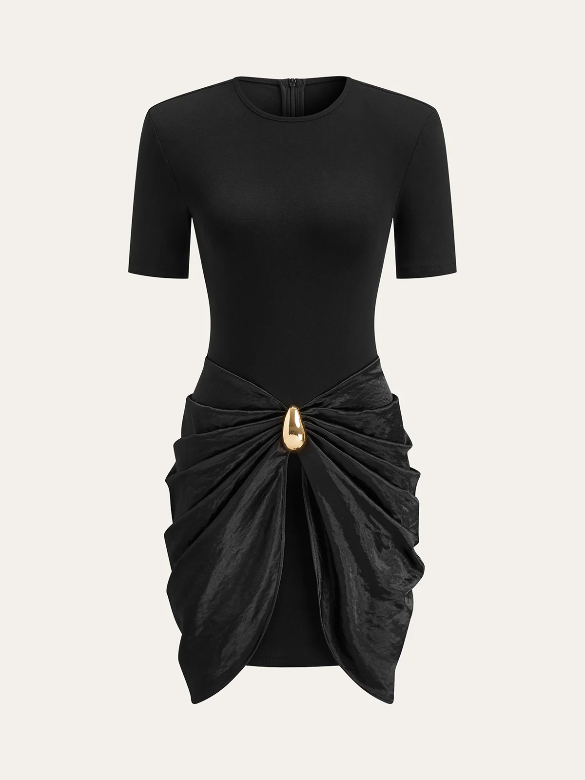 Short Sleeve Ruched Metal Buckle Dress - Image 2
