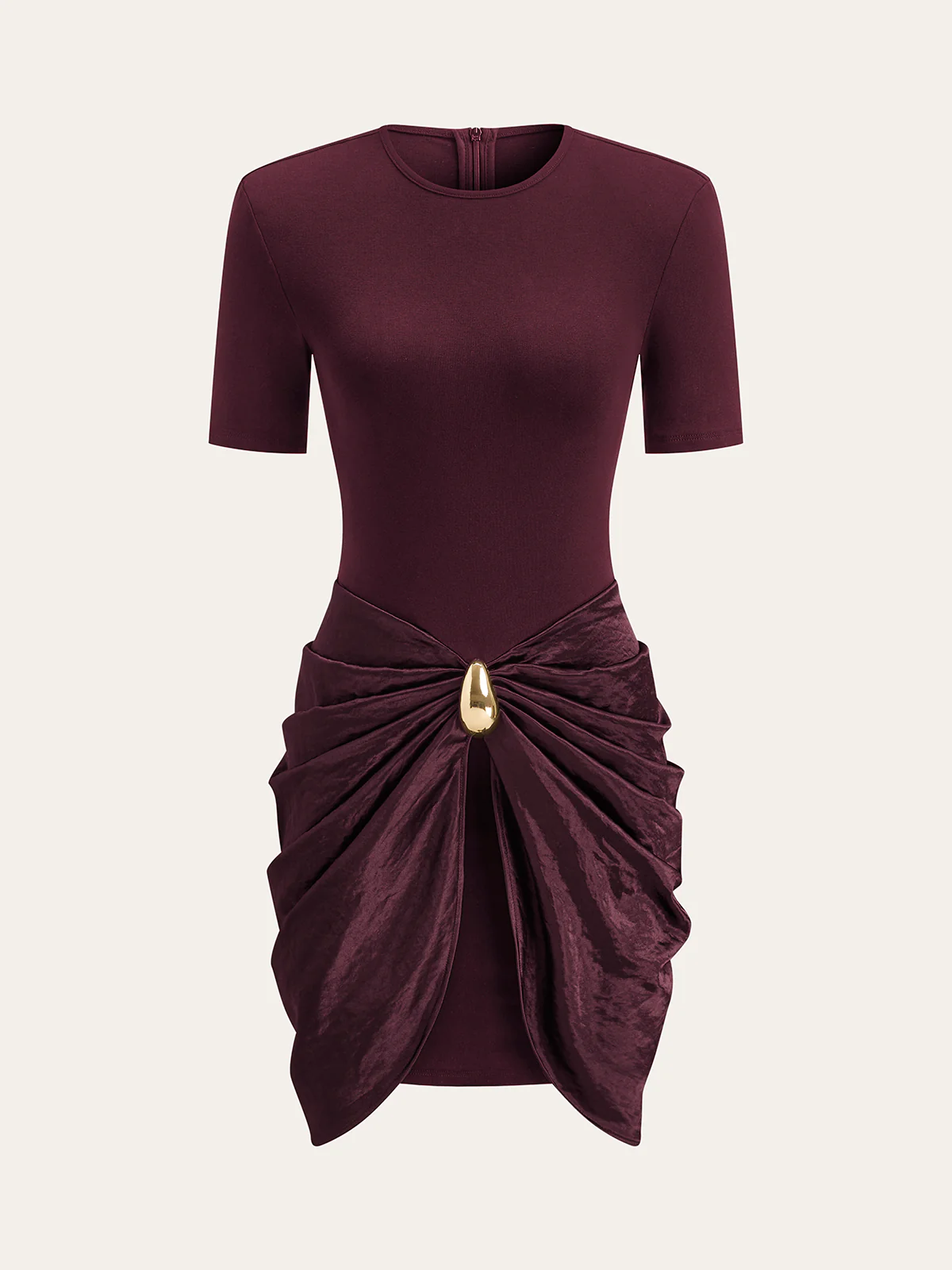 Short Sleeve Ruched Metal Buckle Dress - Image 7