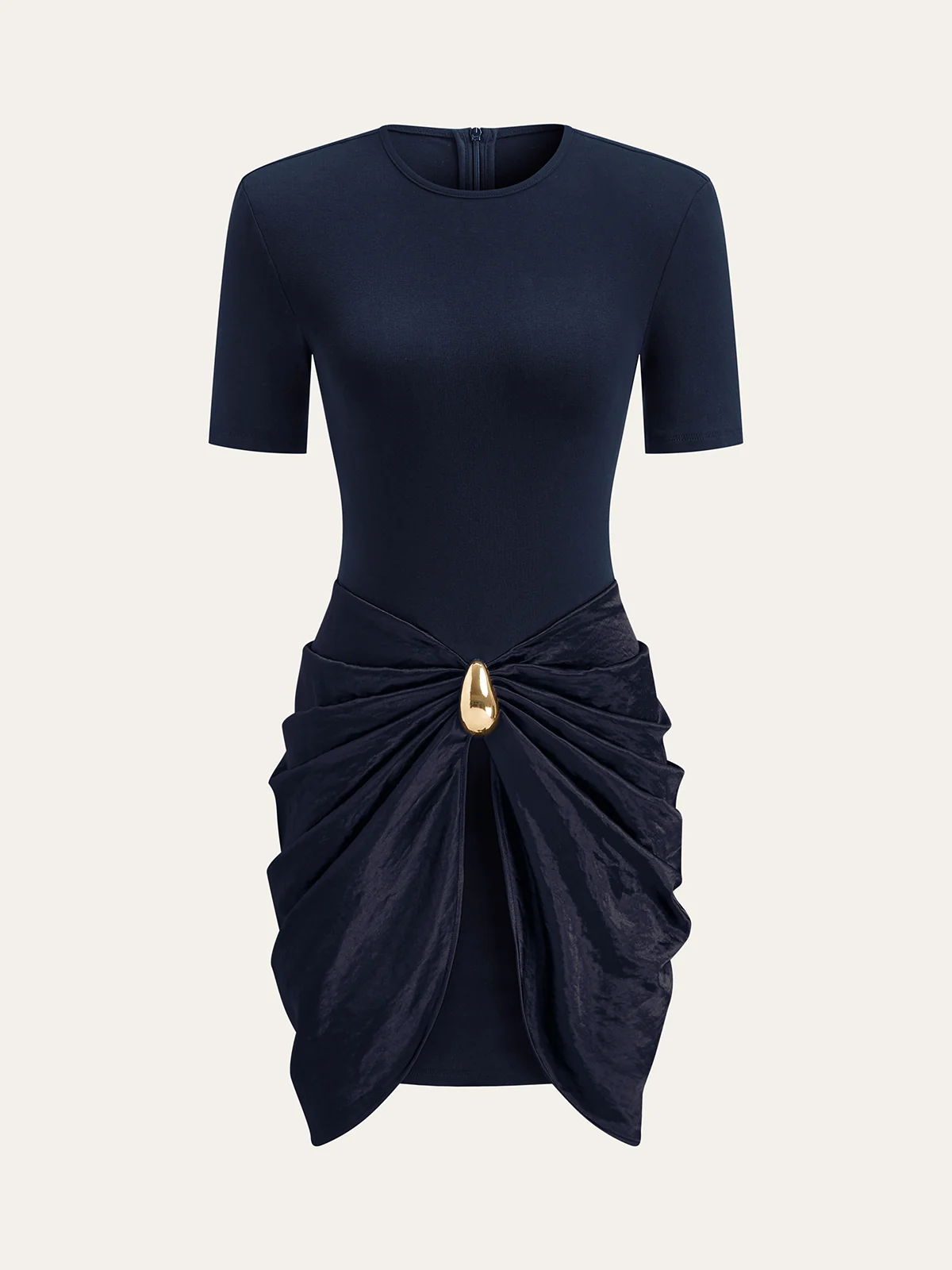 Short Sleeve Ruched Metal Buckle Dress - Image 9
