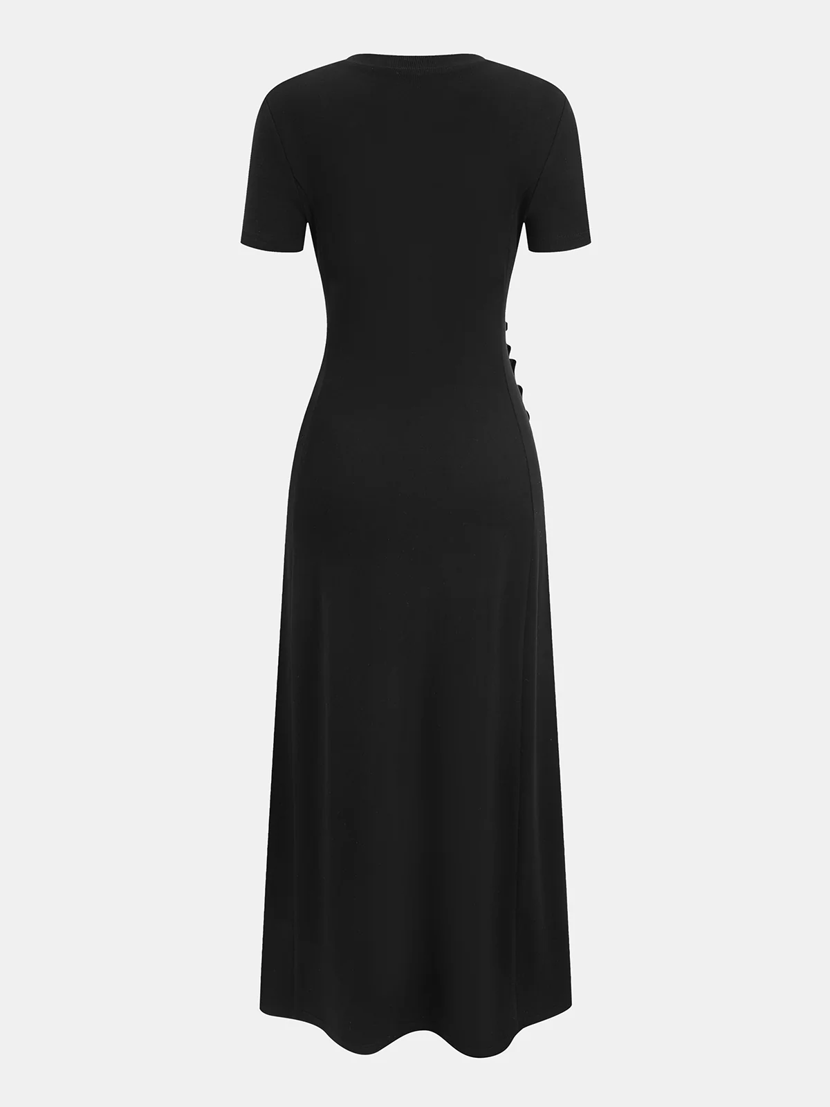 Short-Sleeve Ruched Side Button Detail Dress - Image 2