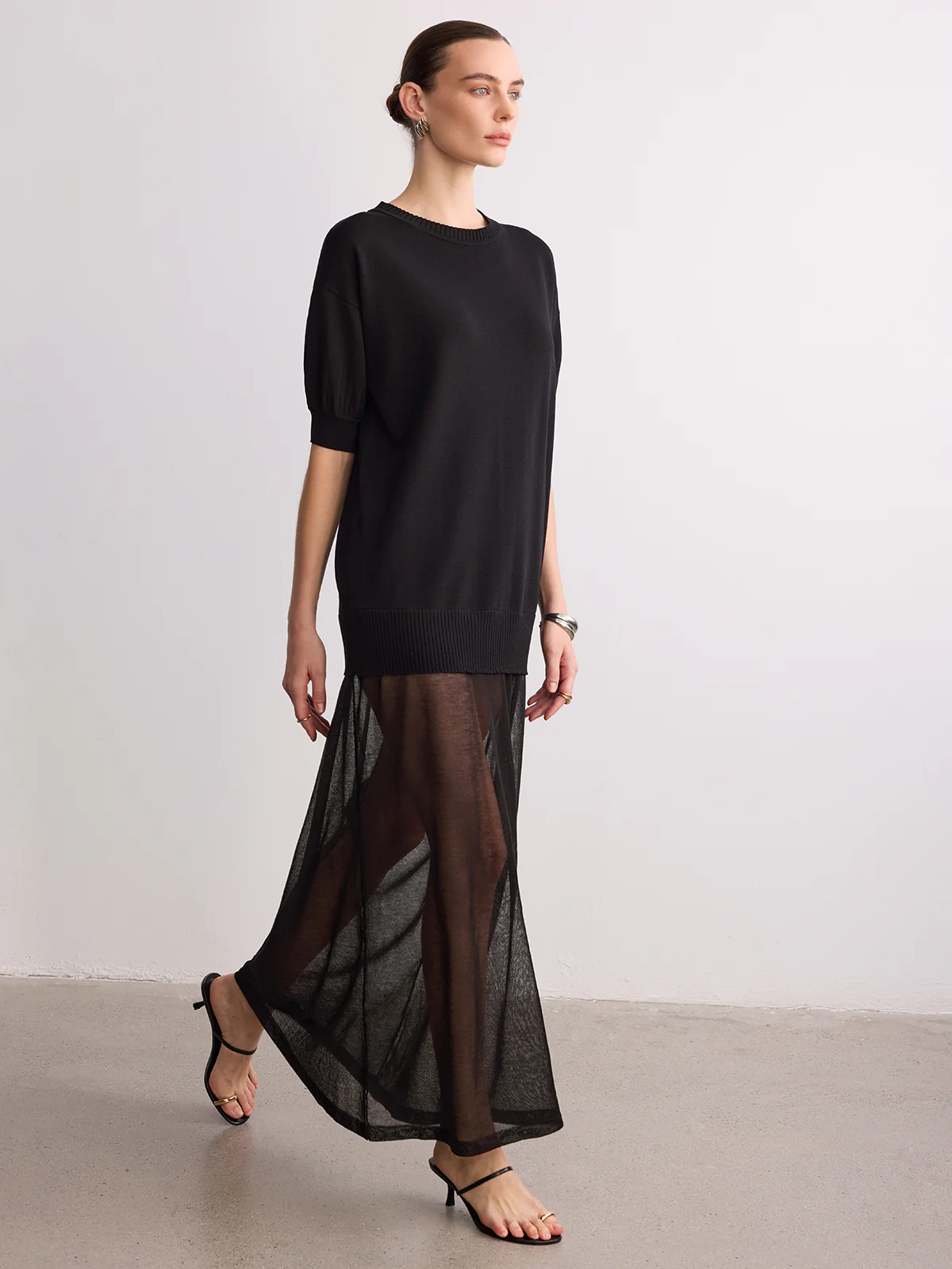 Short Sleeve Sheer Hem Knit Maxi Dress - Image 4