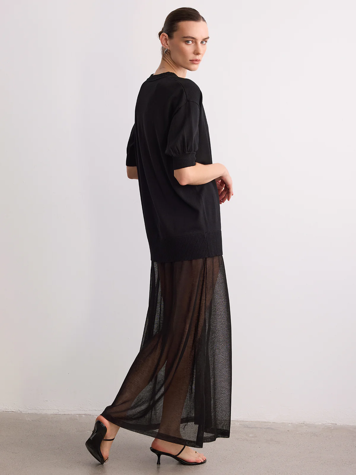 Short Sleeve Sheer Hem Knit Maxi Dress - Image 6