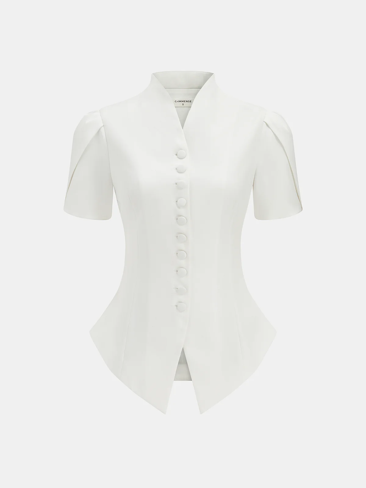 Short Sleeve Stand Collar Buttoned Slim Blouse - Image 2