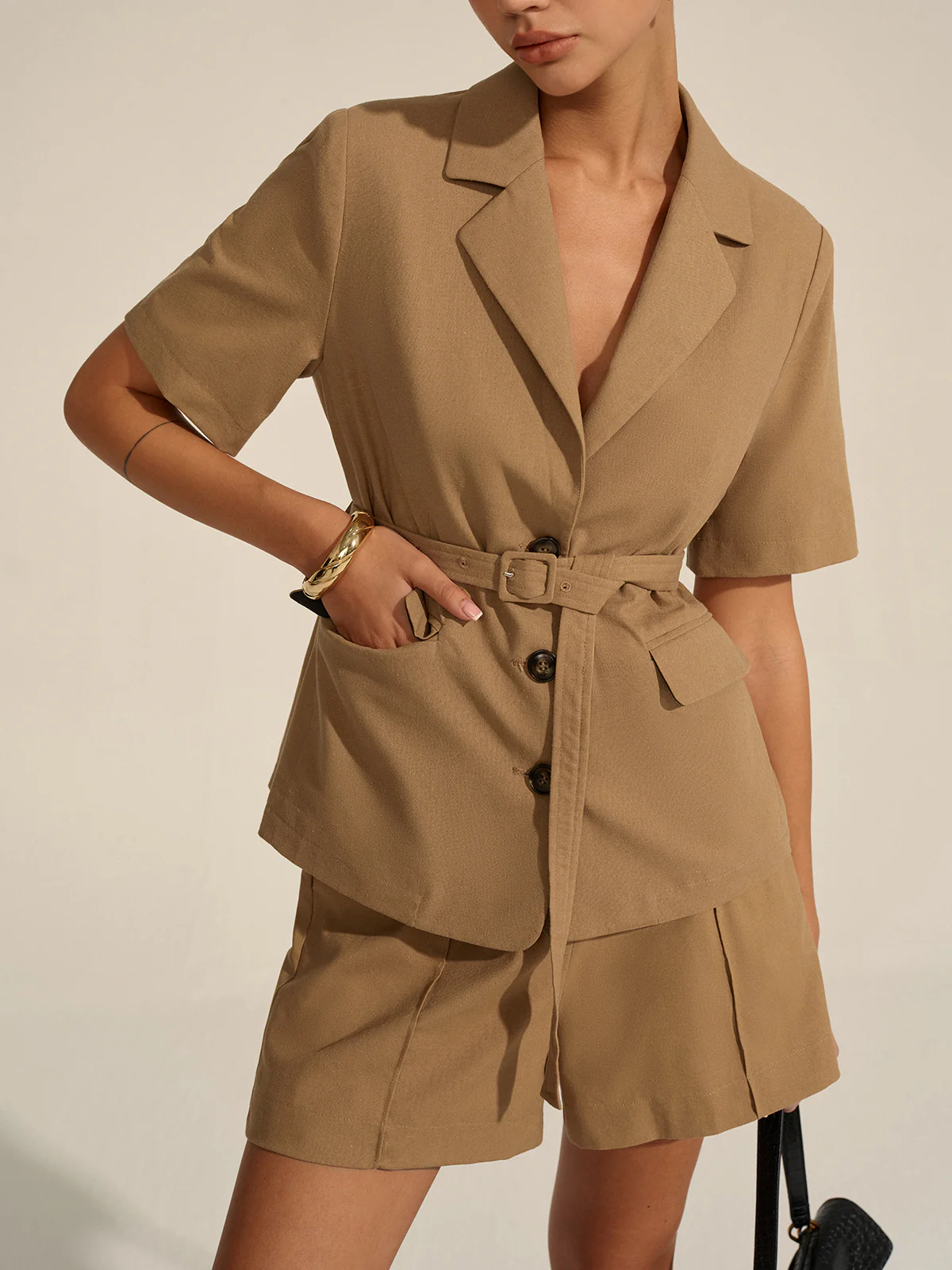 Short-Sleeved Belted Blazer - Image 5