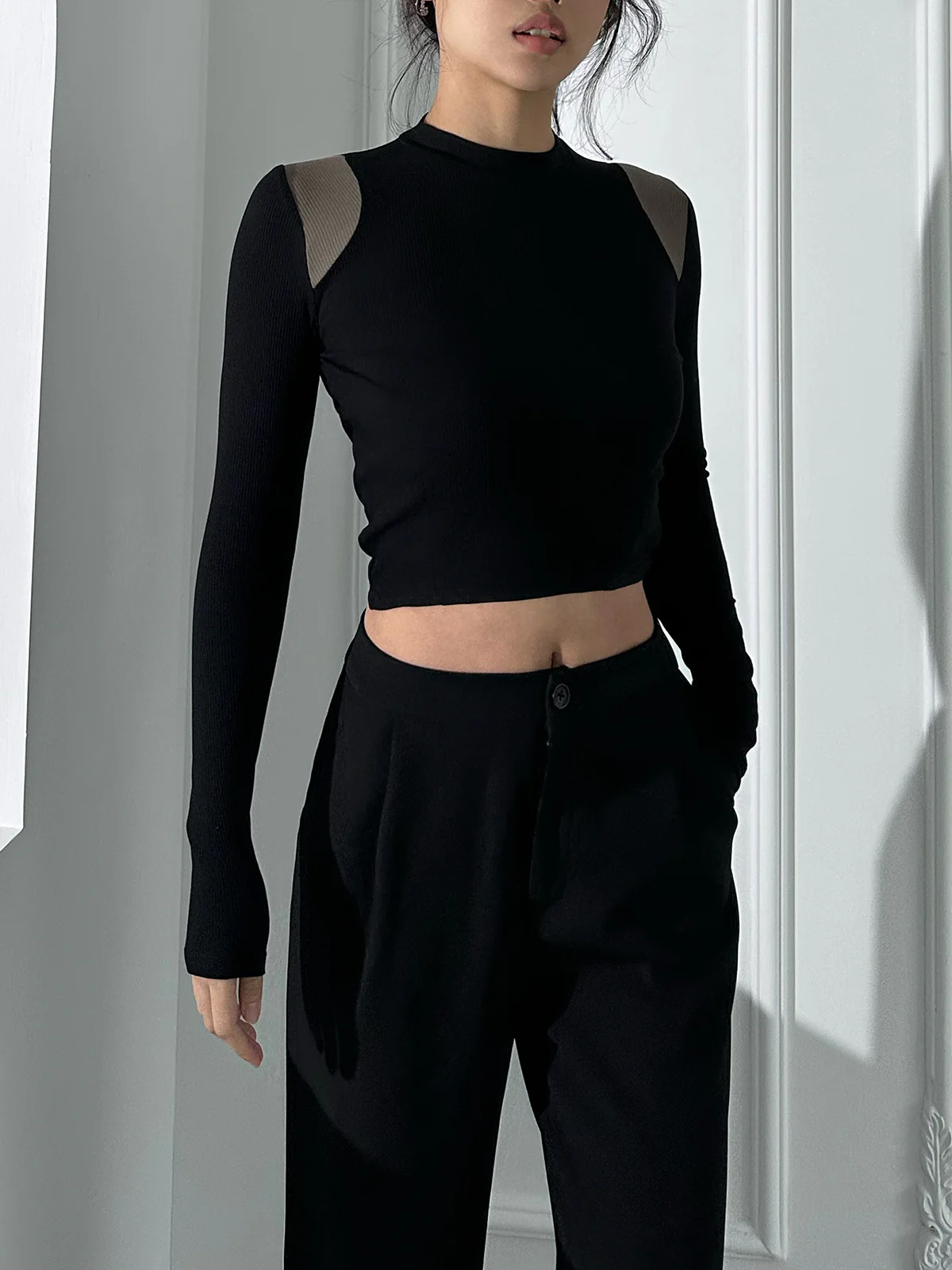 Shoulder Contrast Long Sleeve Shirt - Image 3