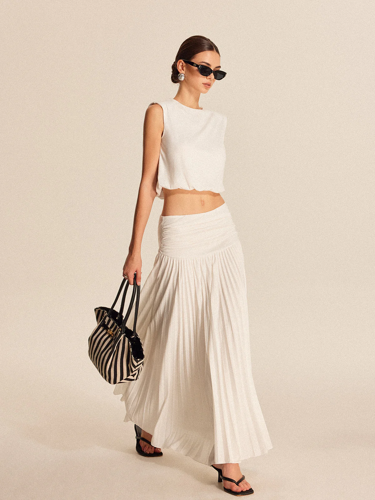 Shoulder-Padded Pleated Skirt Set - Image 2