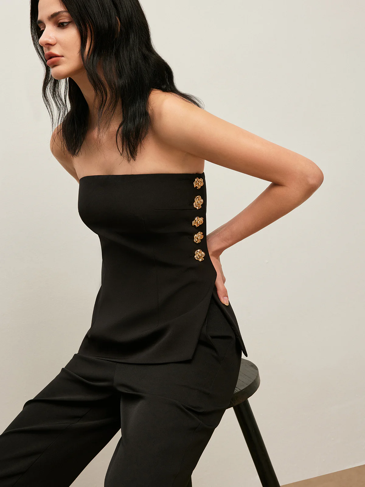 Side Button Detail Strapless Top - Image 3