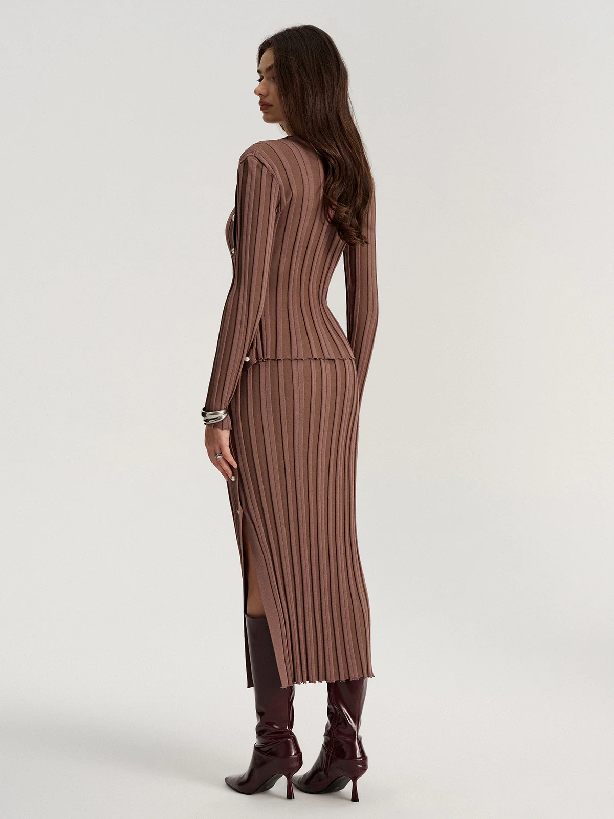 Side Button Knit Top and Midi Skirt Set - Image 6